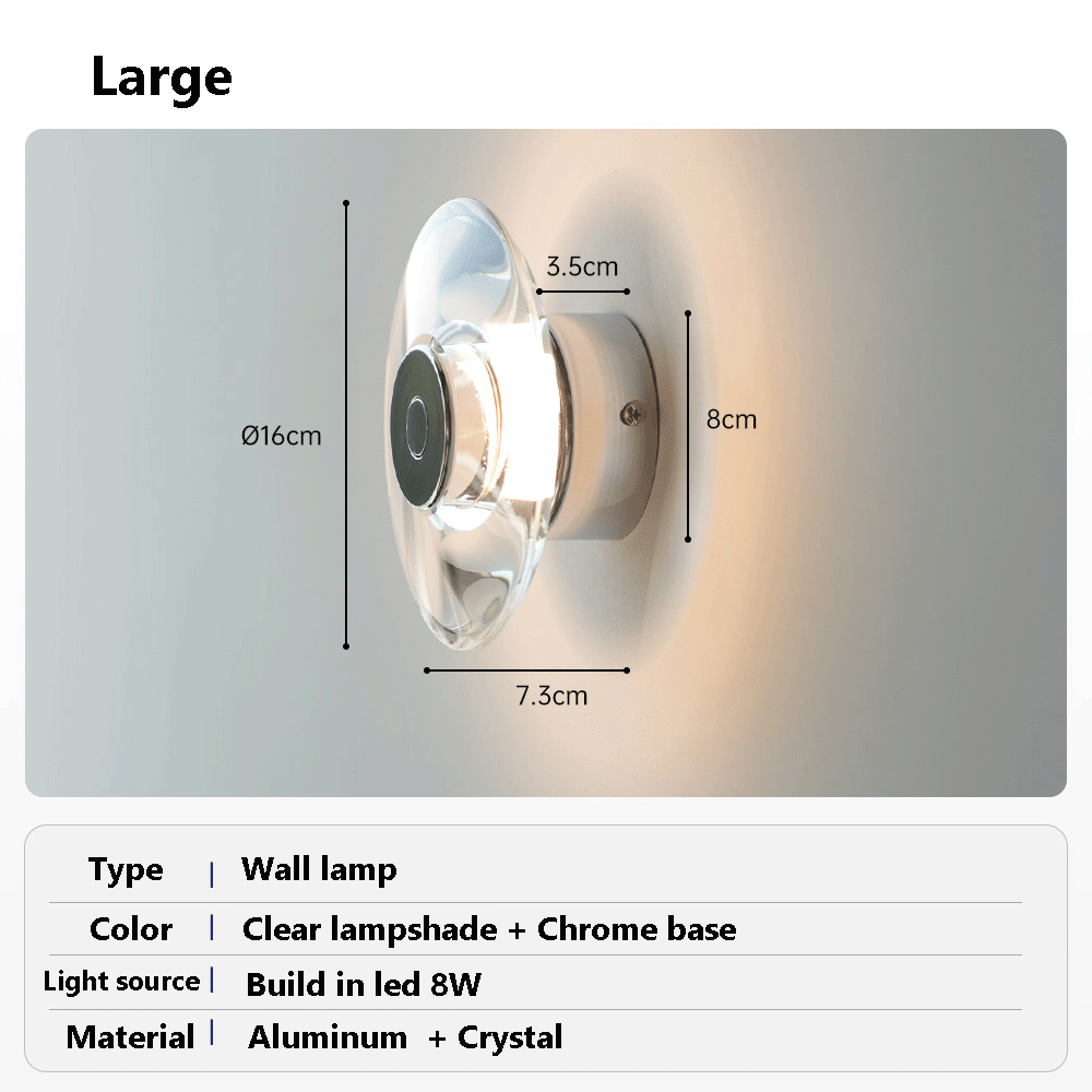 Modern Crystal LED Wall Sconce Round Bedside Light For Bedroom Living Room Hallway 7