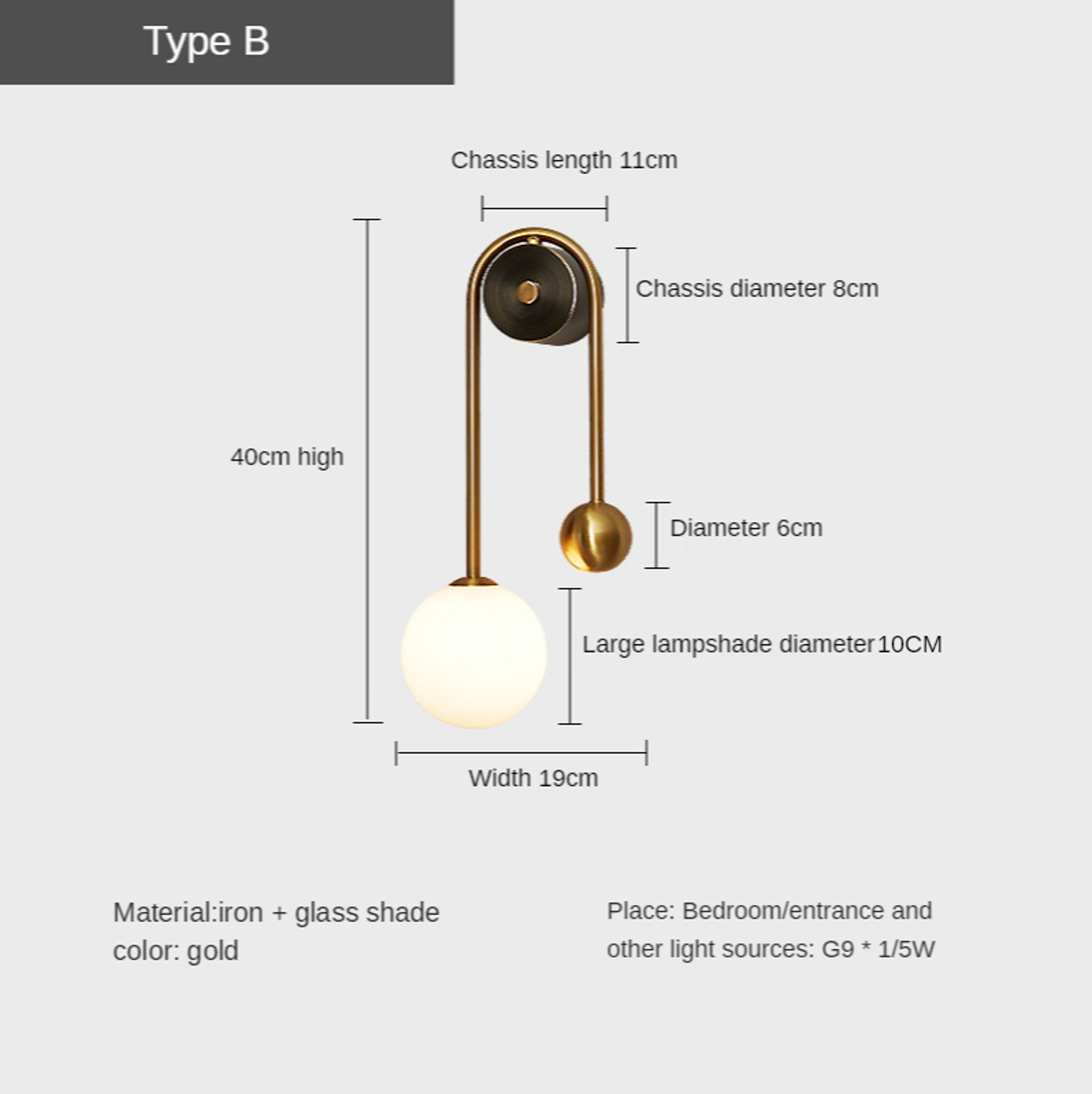 Modern Wall Lamp Glass Ball LED Gold Wall Sconce for Bedroom Living Room Decor – view 9