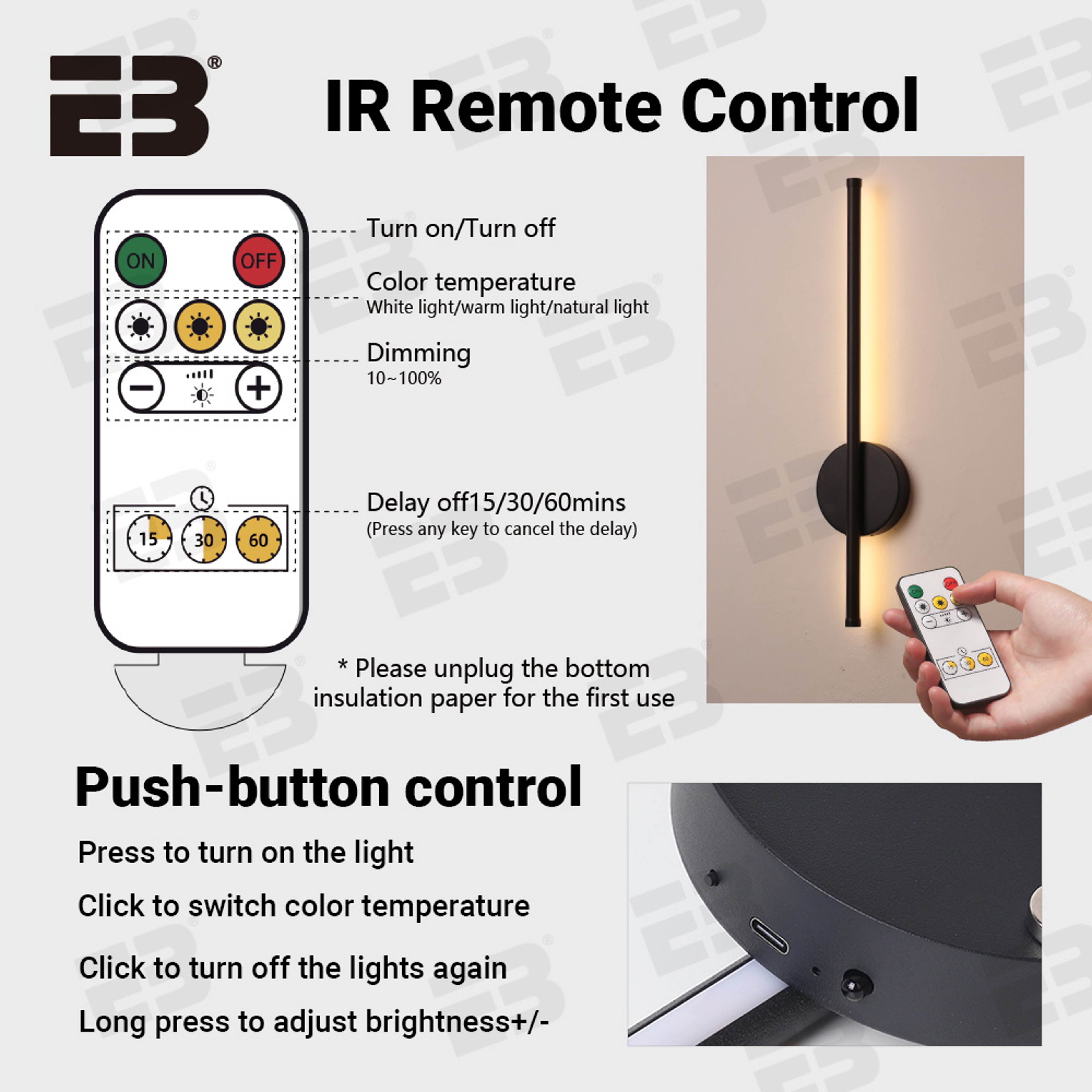 Rechargeable LED Wall Light Wireless Wall Sconce with Remote Control – view 5