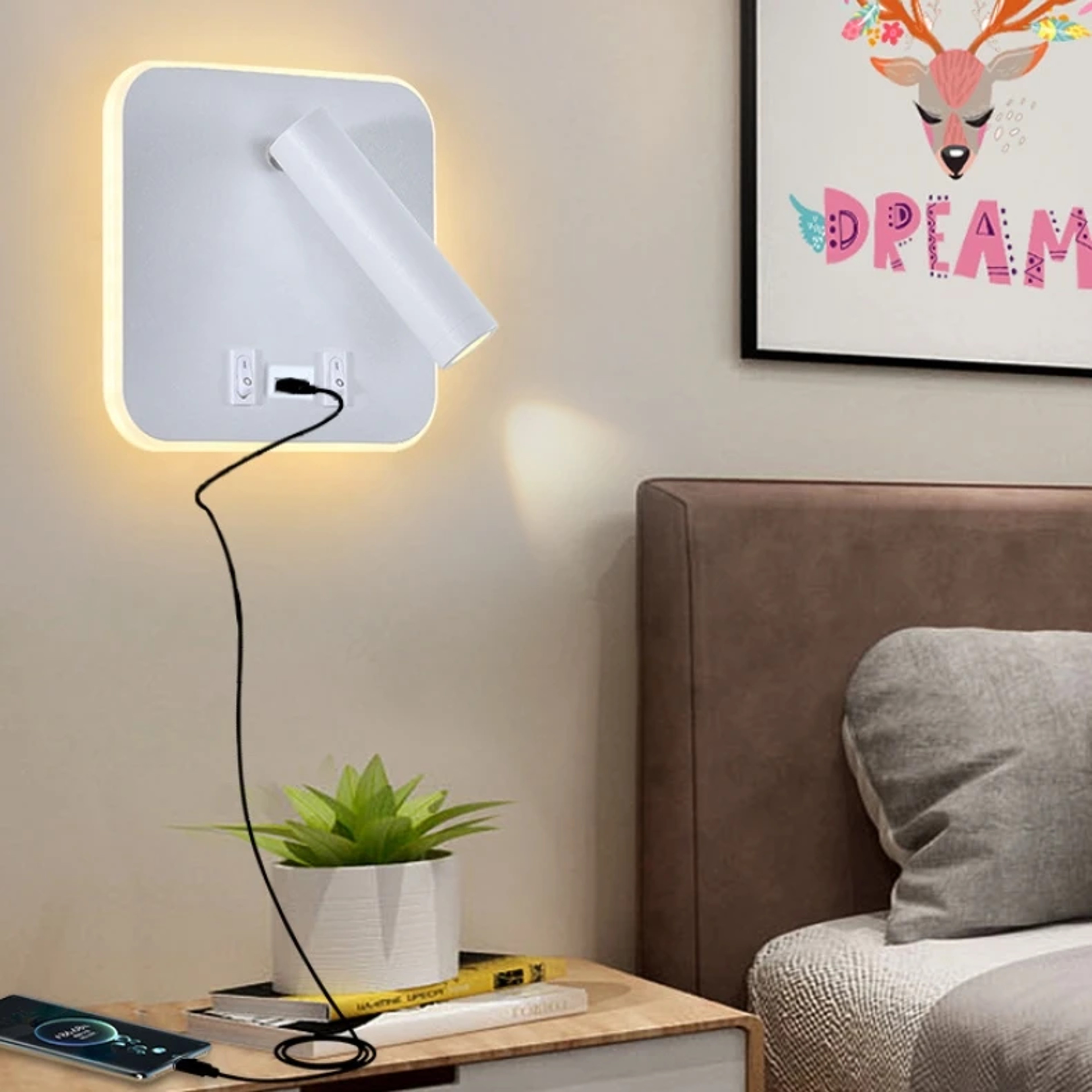 Modern USB LED Wall Light Bedside Reading Lamp for Bedroom Decor – view 3