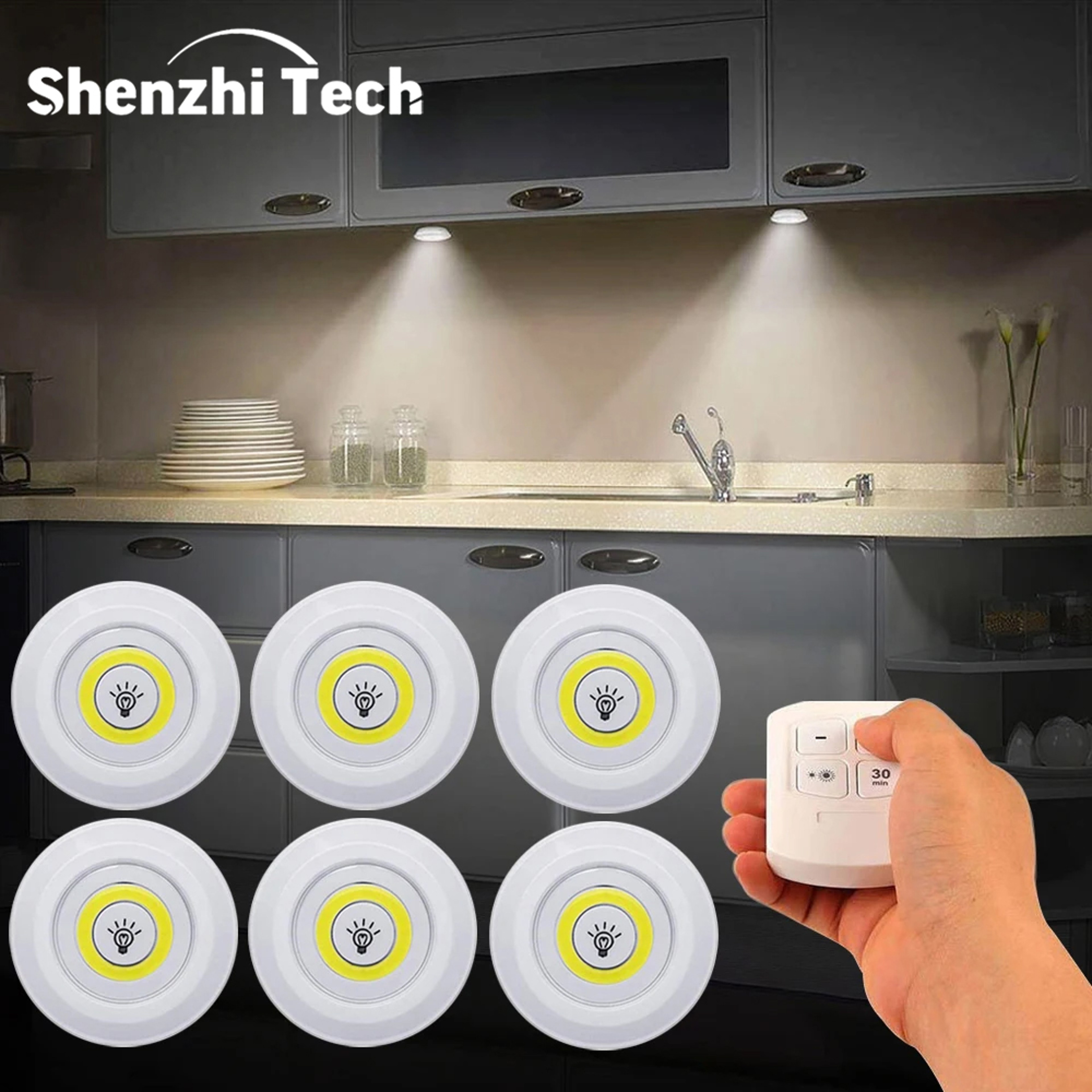 Wireless LED Tap Light with Remote Control, Dimmable Battery Operated Closet & Under Cabinet Light – view 1
