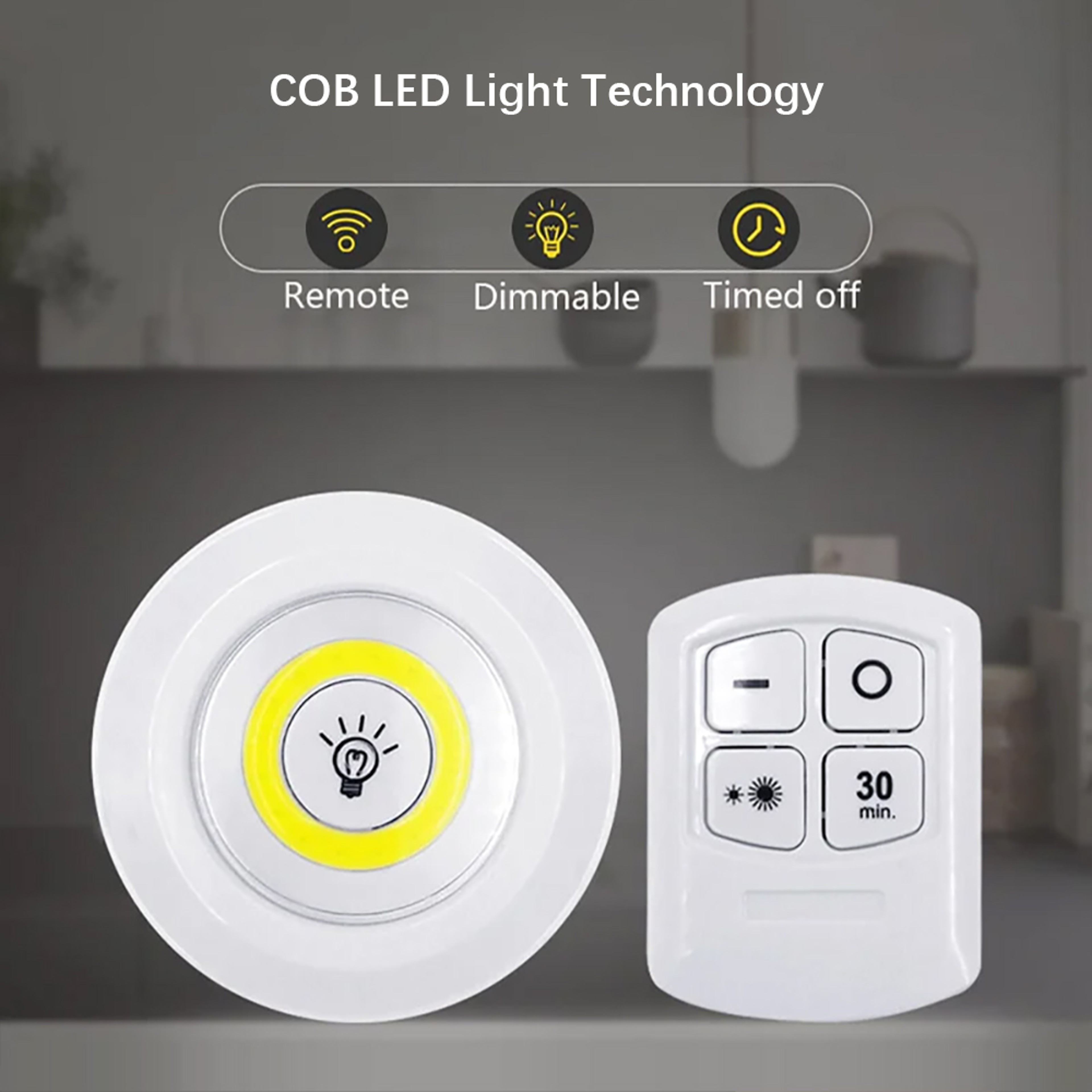 Wireless LED Tap Light with Remote Control, Dimmable Battery Operated Closet & Under Cabinet Light – view 5