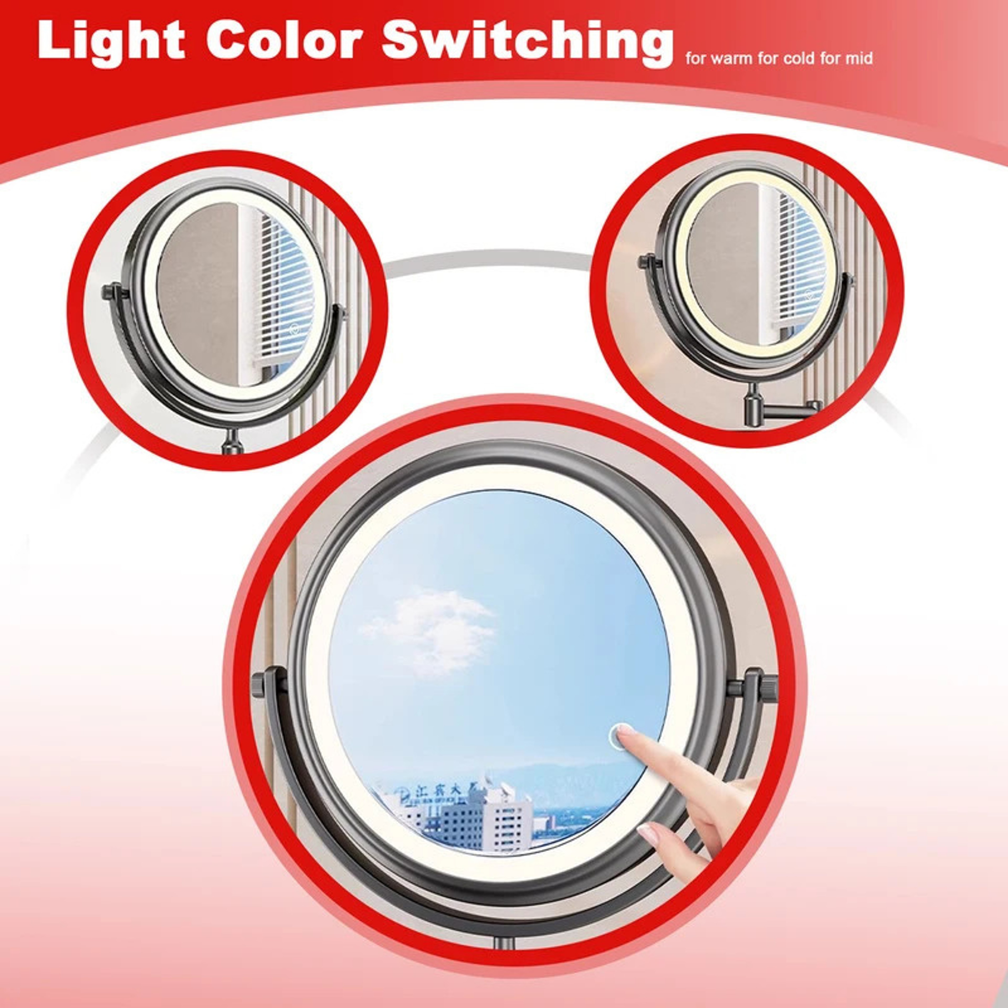 LED Wall Mounted Makeup Mirror with Magnification Rotating Folding Bathroom Mirror – view 5