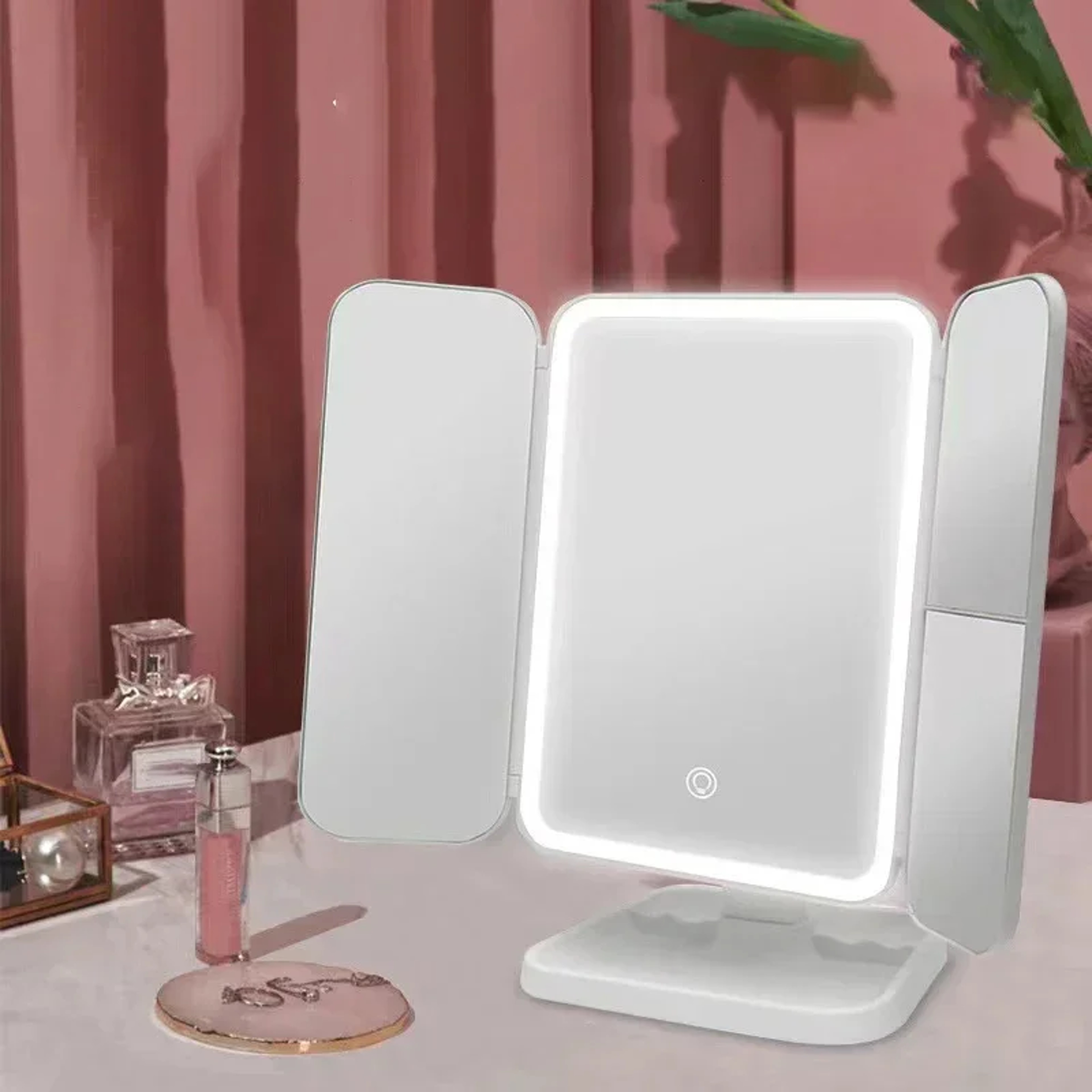 LED Makeup Mirror with Smart Fill Light Tri Fold Dressing Mirror for Beauty and Dorm Room – view 5