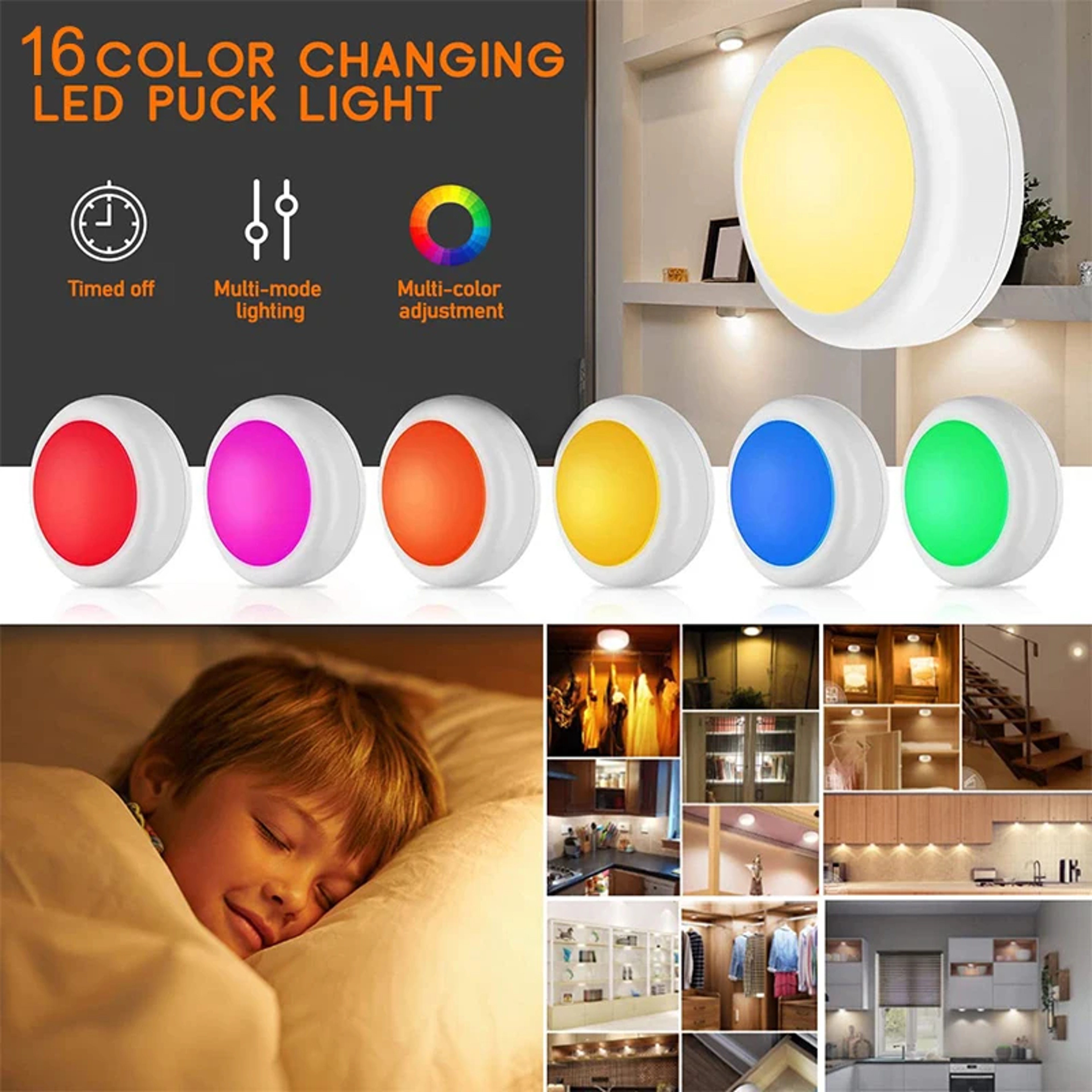 Rechargeable LED Puck Lights Wireless Color Changing Under Cabinet Closet Lights – view 2