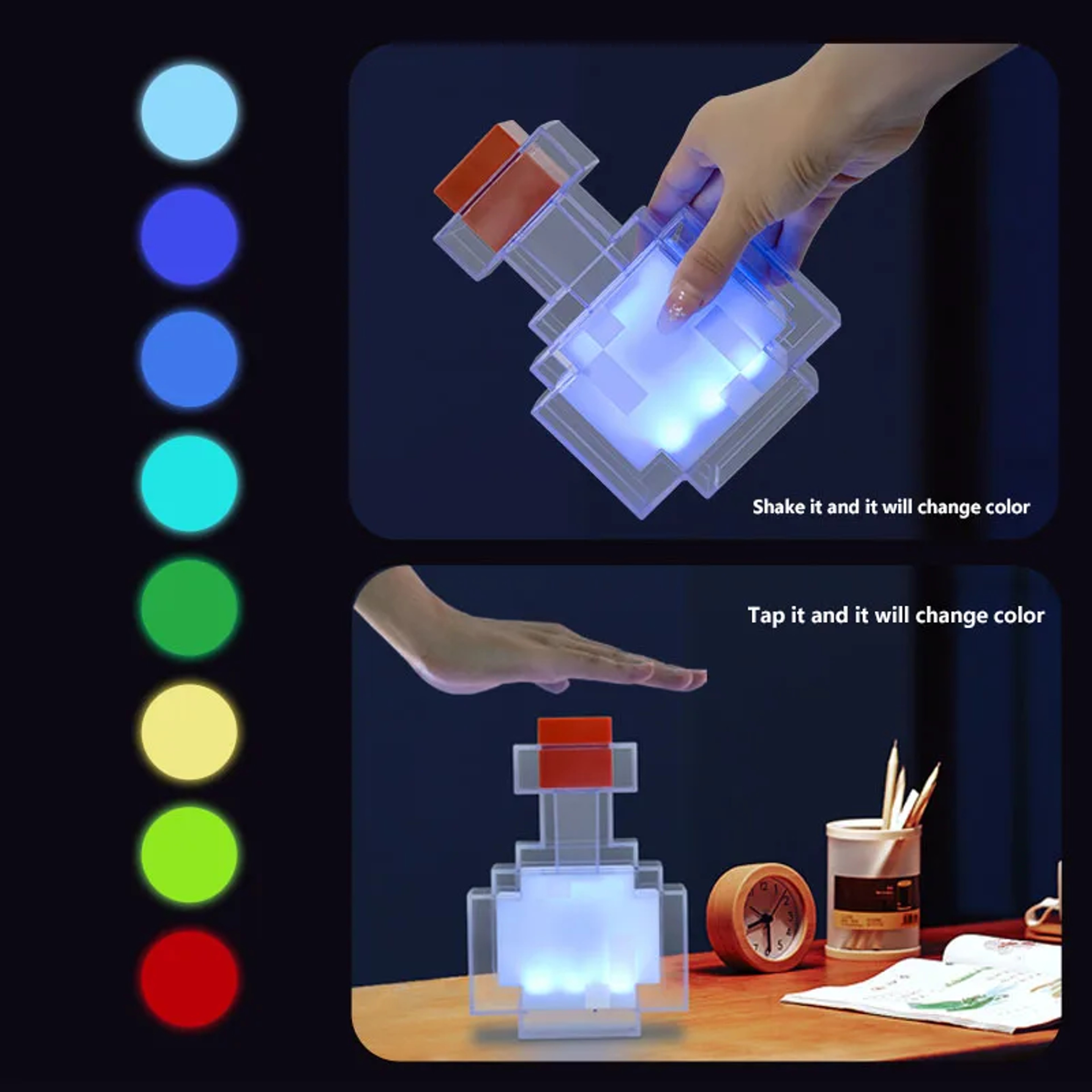 Minecraft Style Medicine Bottle LED Night Light Rechargeable Creative Bedside Lamp for Kids Room – view 2