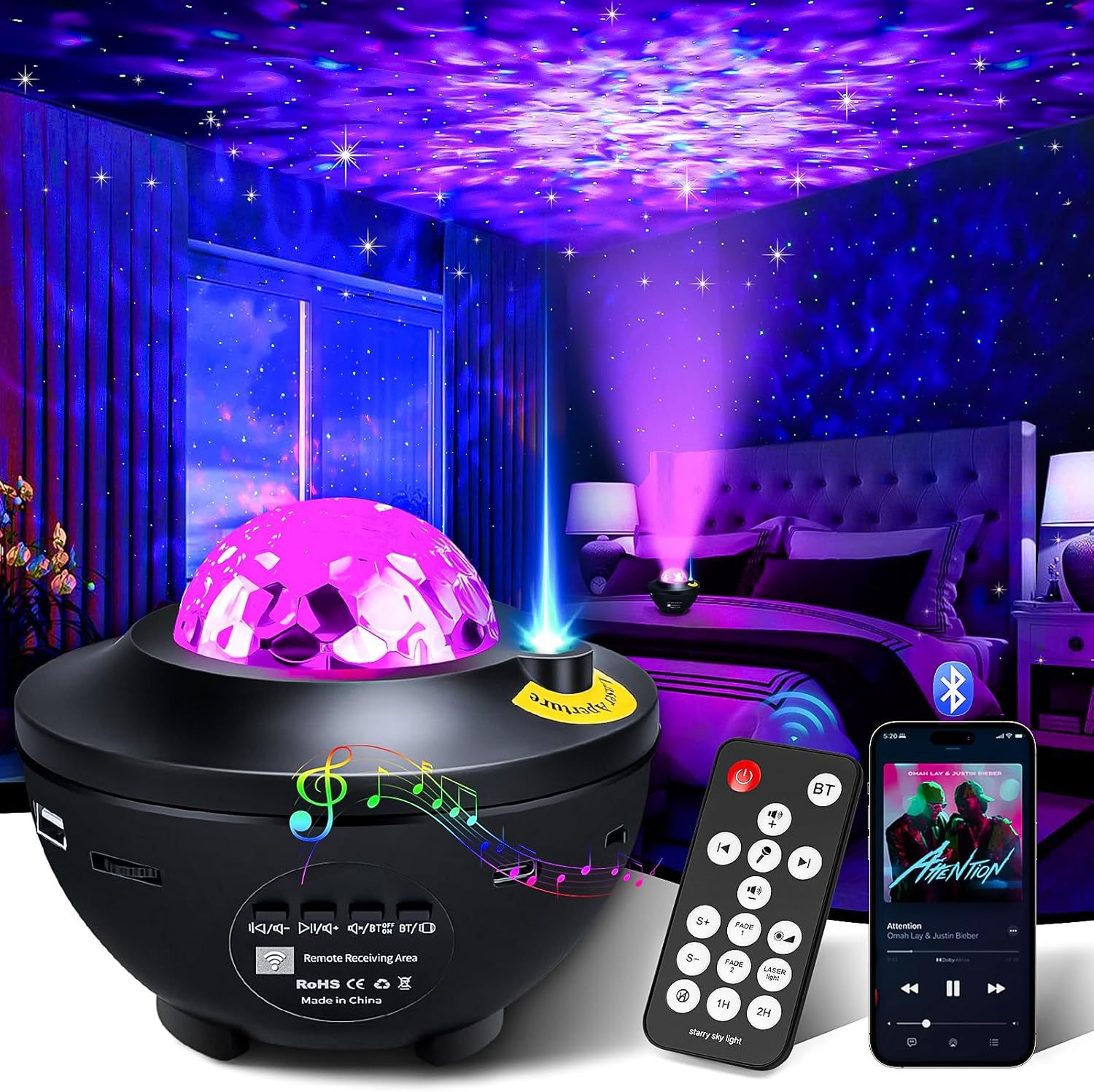 LED Starry Sky Galaxy Projector Night Light With Bluetooth Music And Remote Control 4