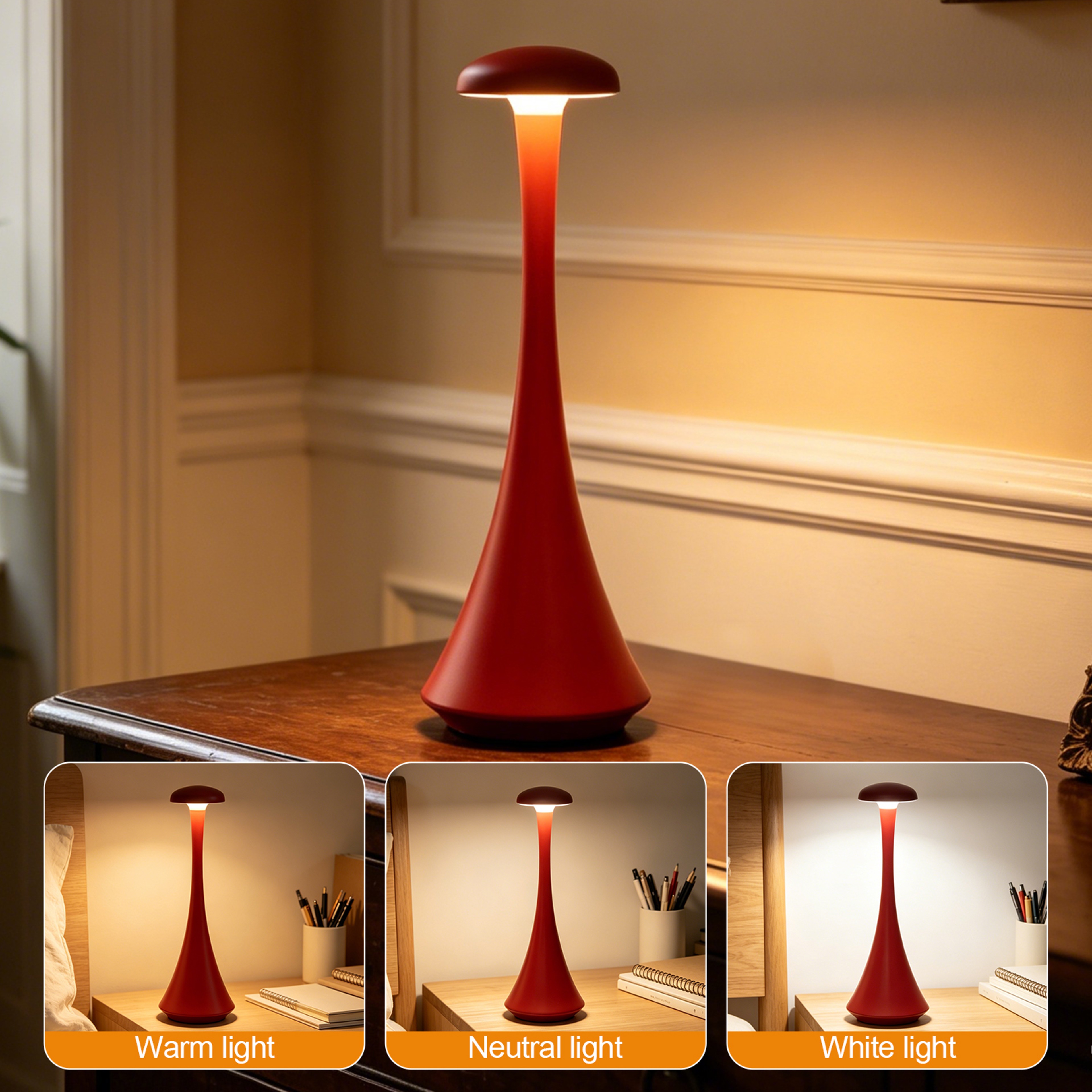 Mushroom Table Lamp Rechargeable Wireless Touch Desk Lamp for Cozy Bedroom Ambience – view 5