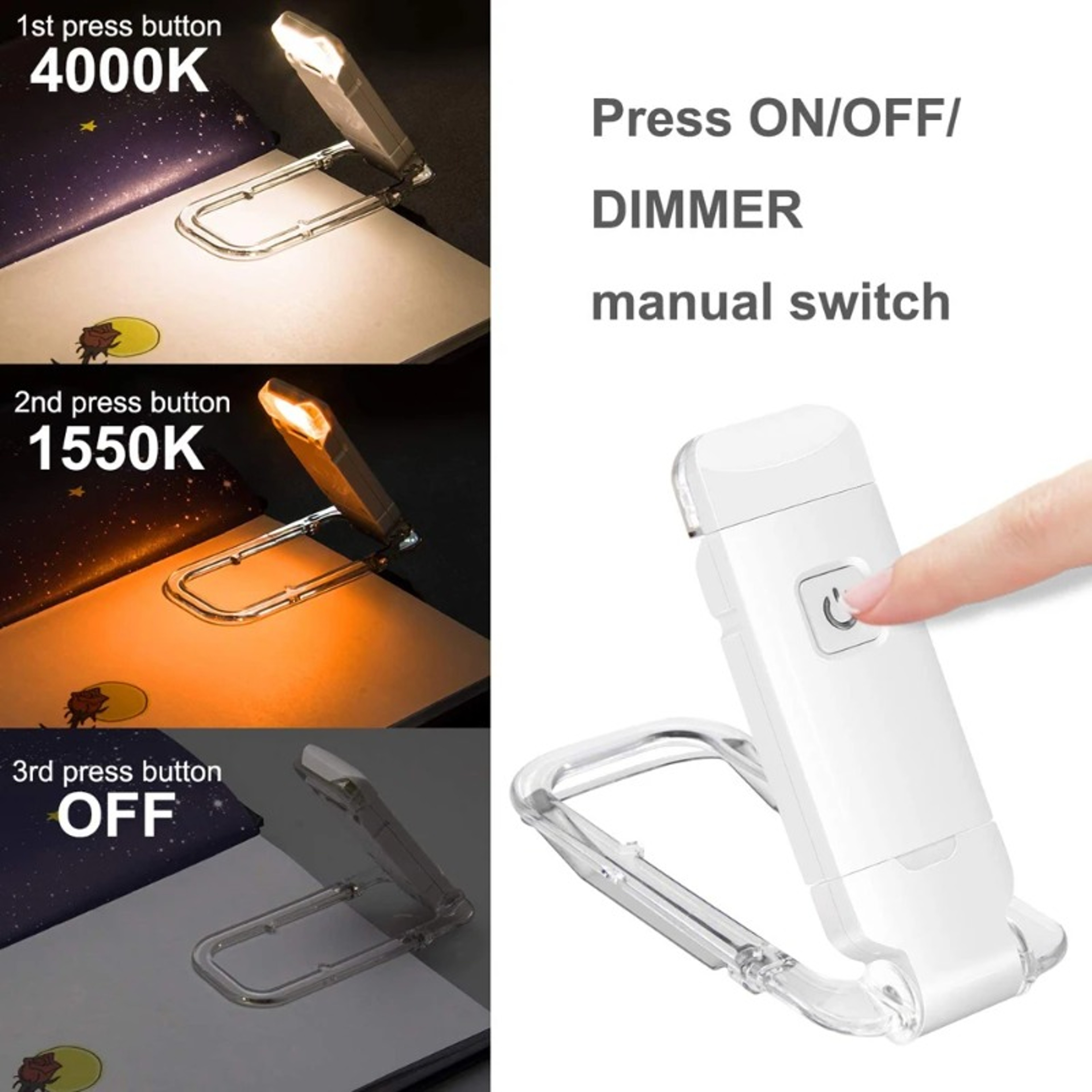 Mini LED Reading Clip Light Rechargeable Eye Care Night Lamp with Adjustable Brightness – view 5