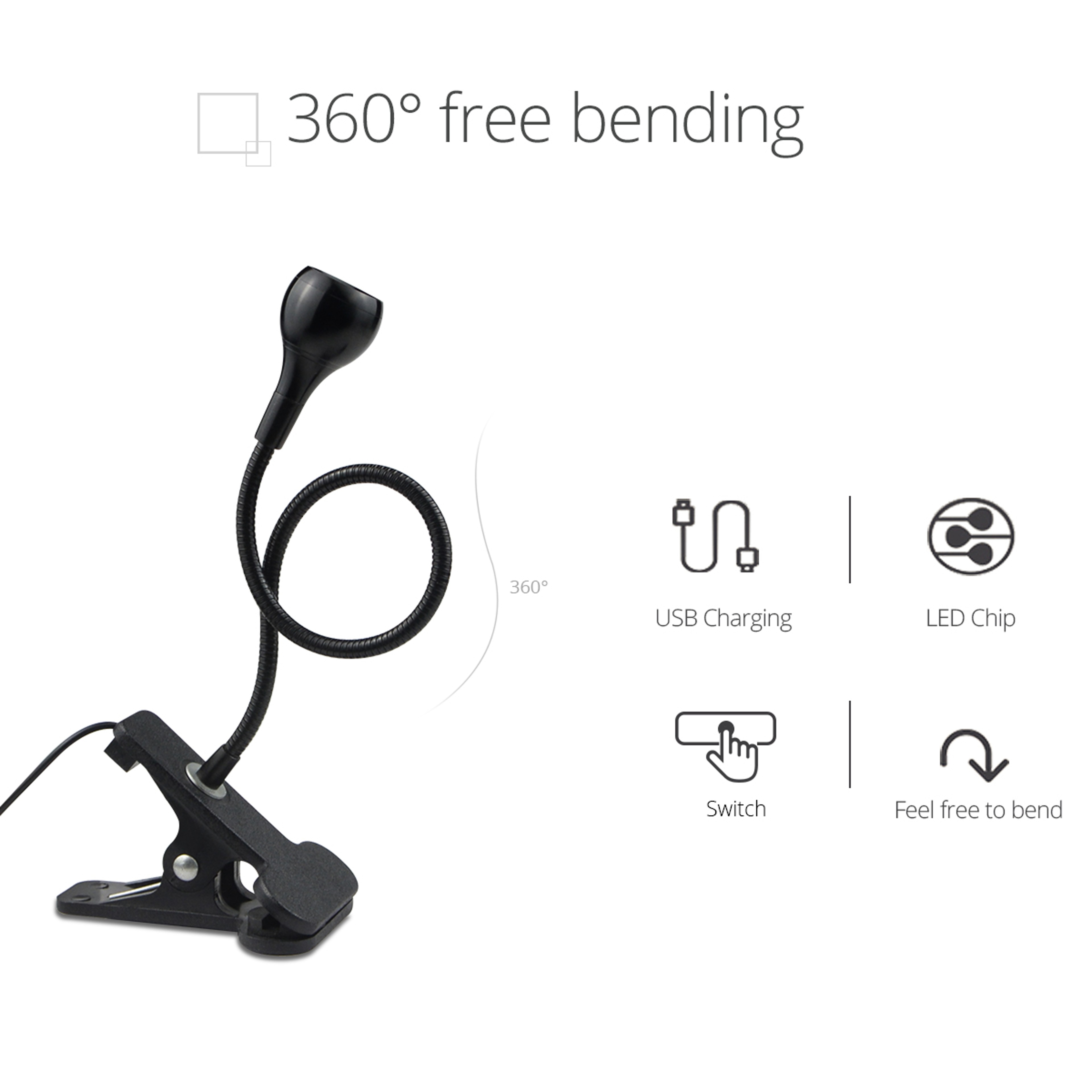 Flexible USB Clip Reading Light Adjustable Bedside Lamp for Study and Reading – view 3