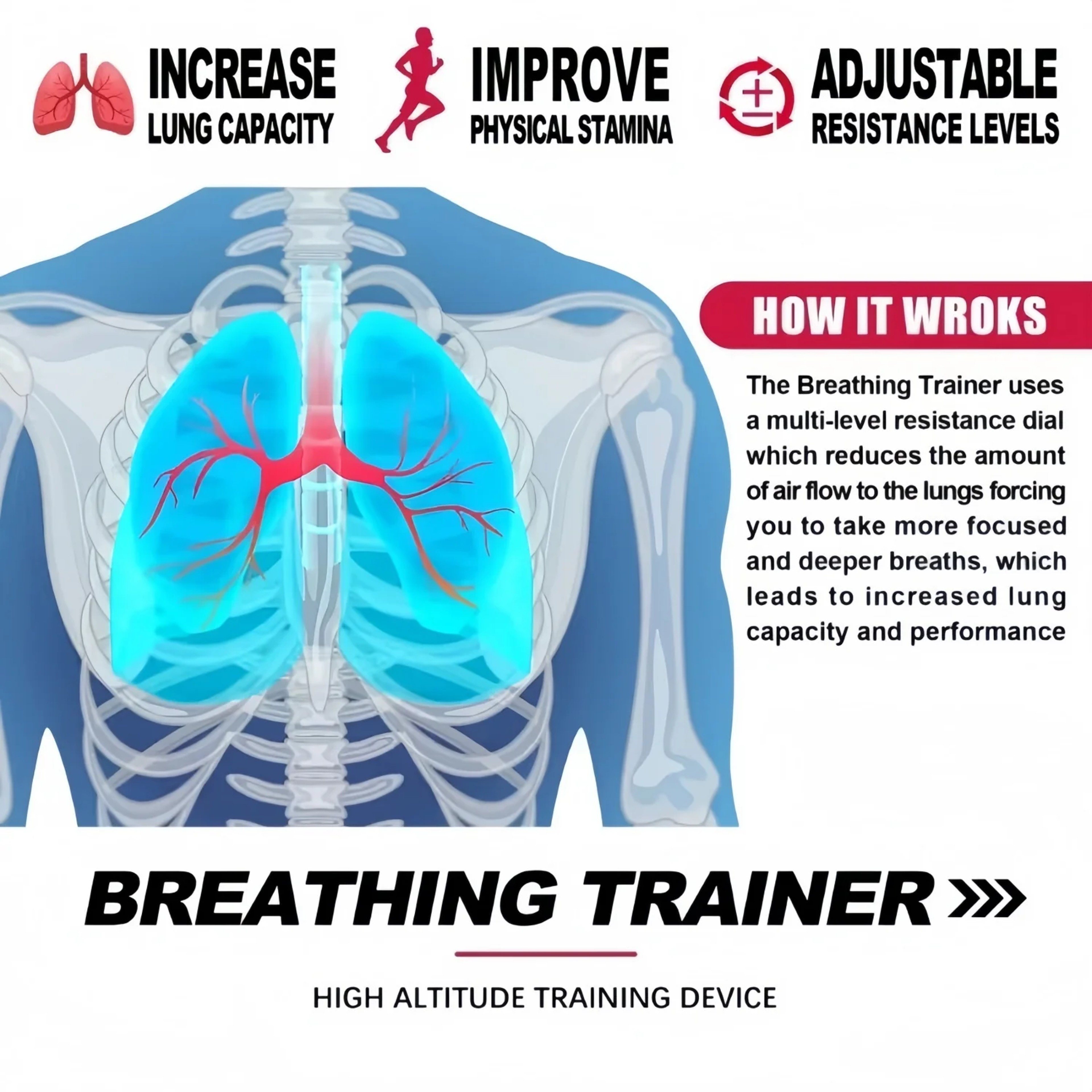 Premium Silicone Breathing Trainer Adjustable Resistance Lung Exercise Device – view 4