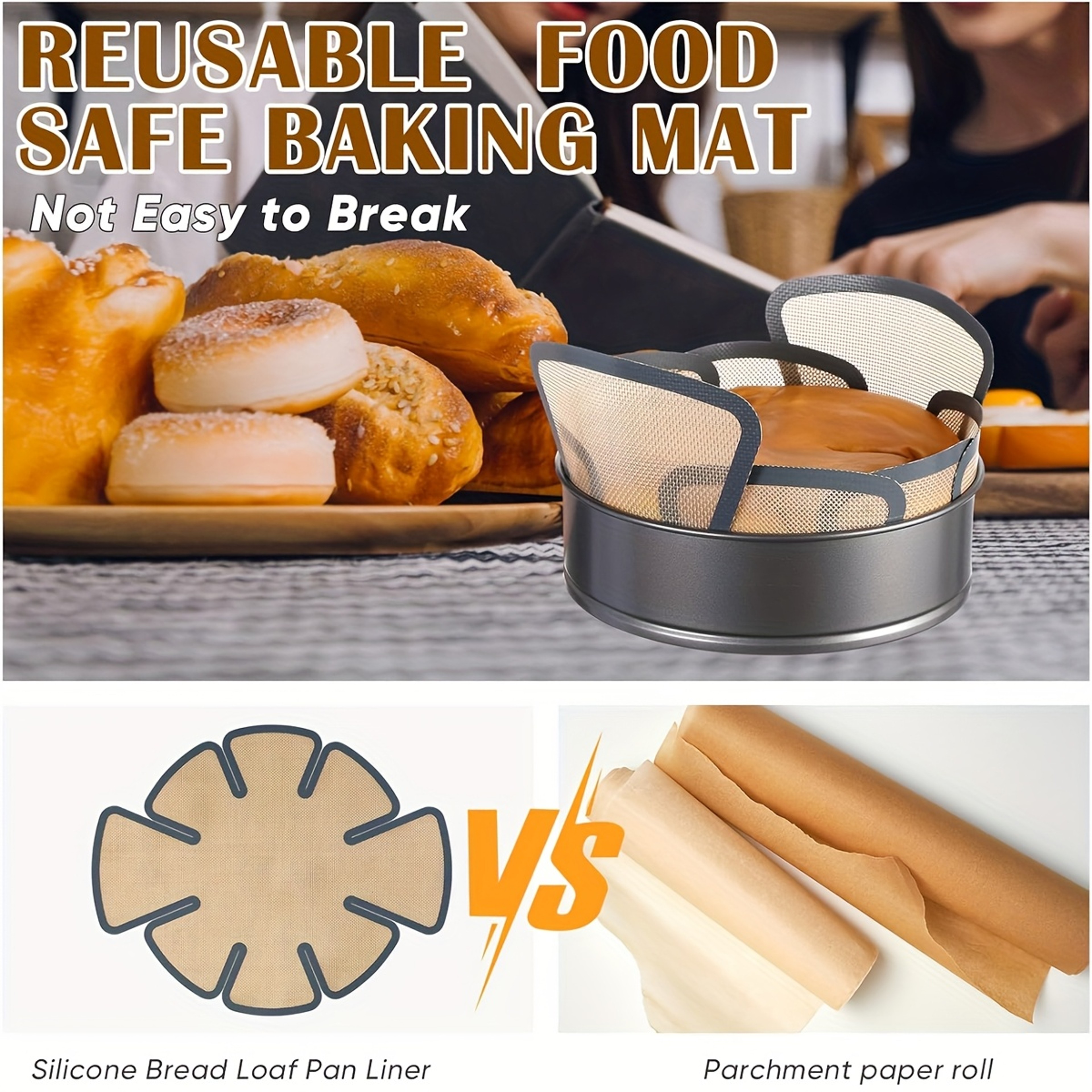 Reusable Silicone Bread Pan Liner Non Stick Baking Mat with Handle – view 5