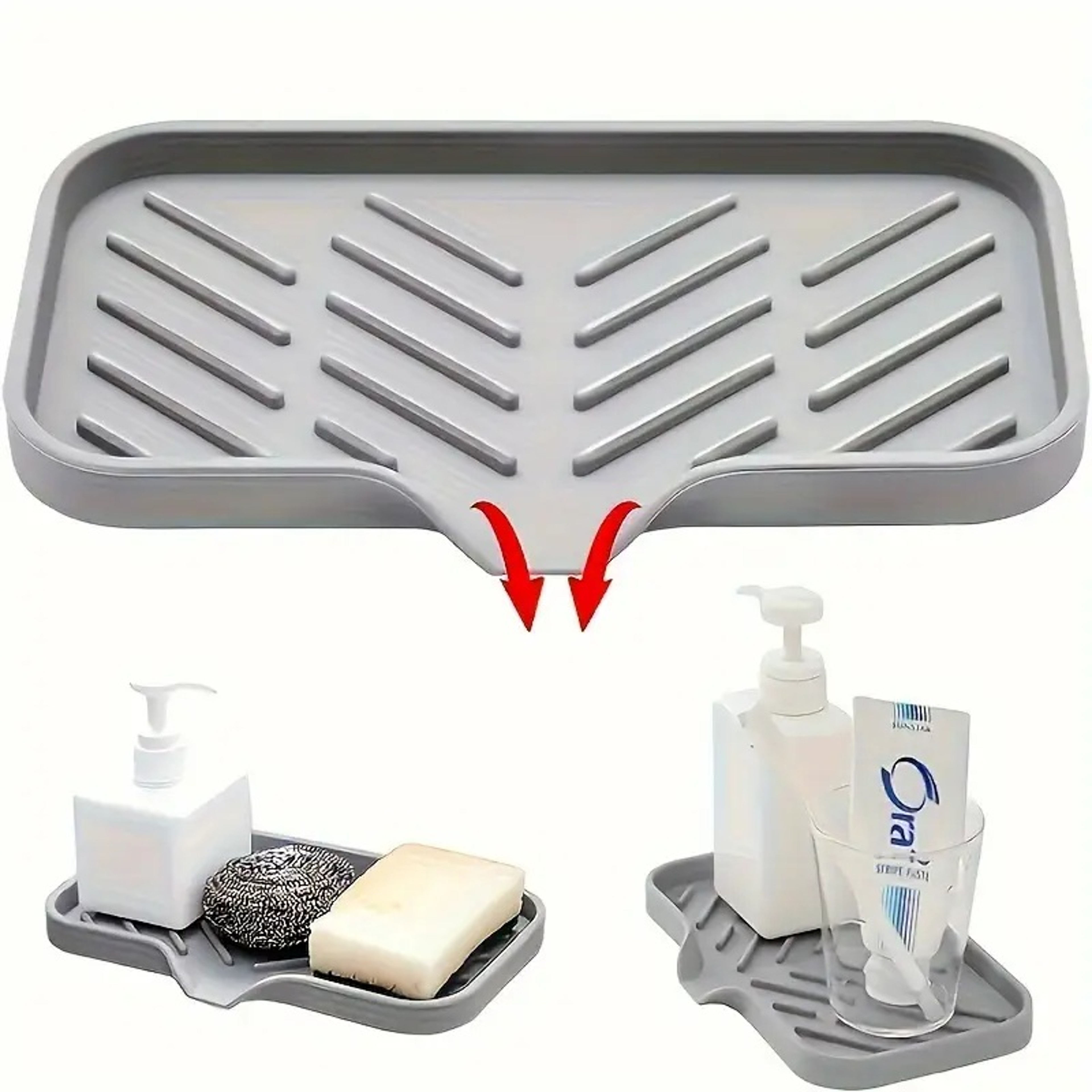 Silicone Sink Organizer Tray Kitchen Sponge Holder Soap Storage Caddy 3