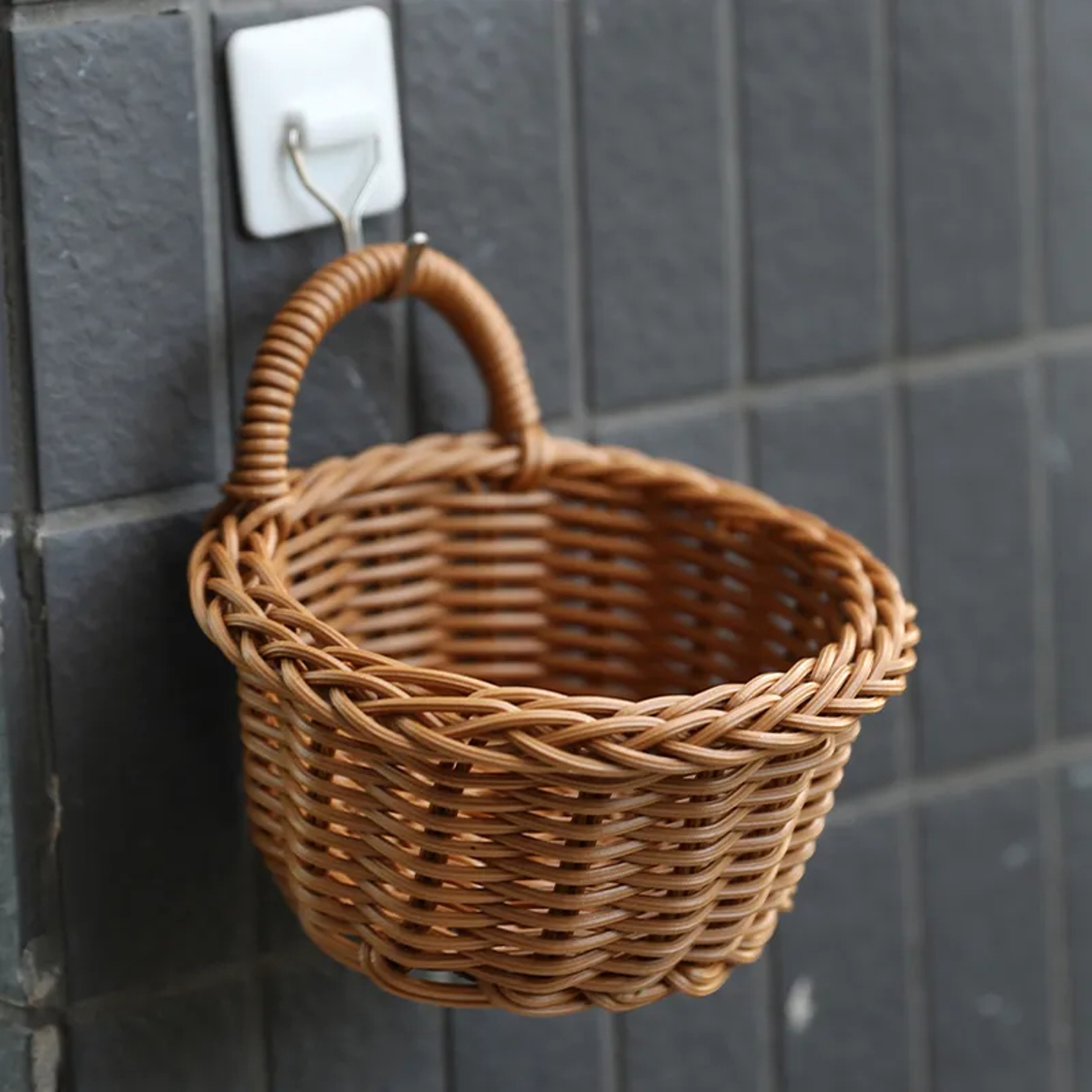 Wall Mounted Vegetable Basket Natural Wicker Storage Basket Kitchen Organizer – view 6