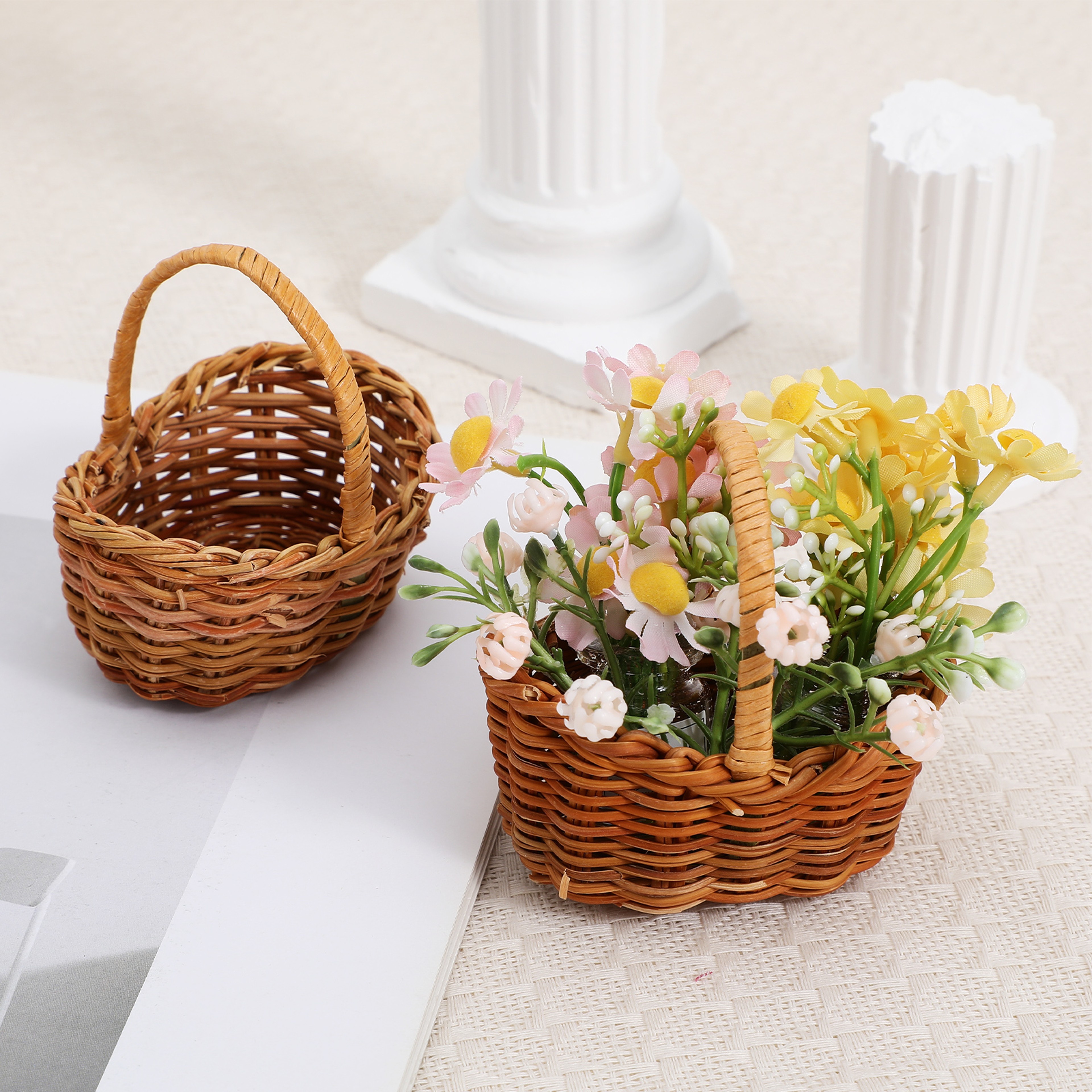 Mini Woven Basket Set with Handles for Flower Decor and Storage – view 6