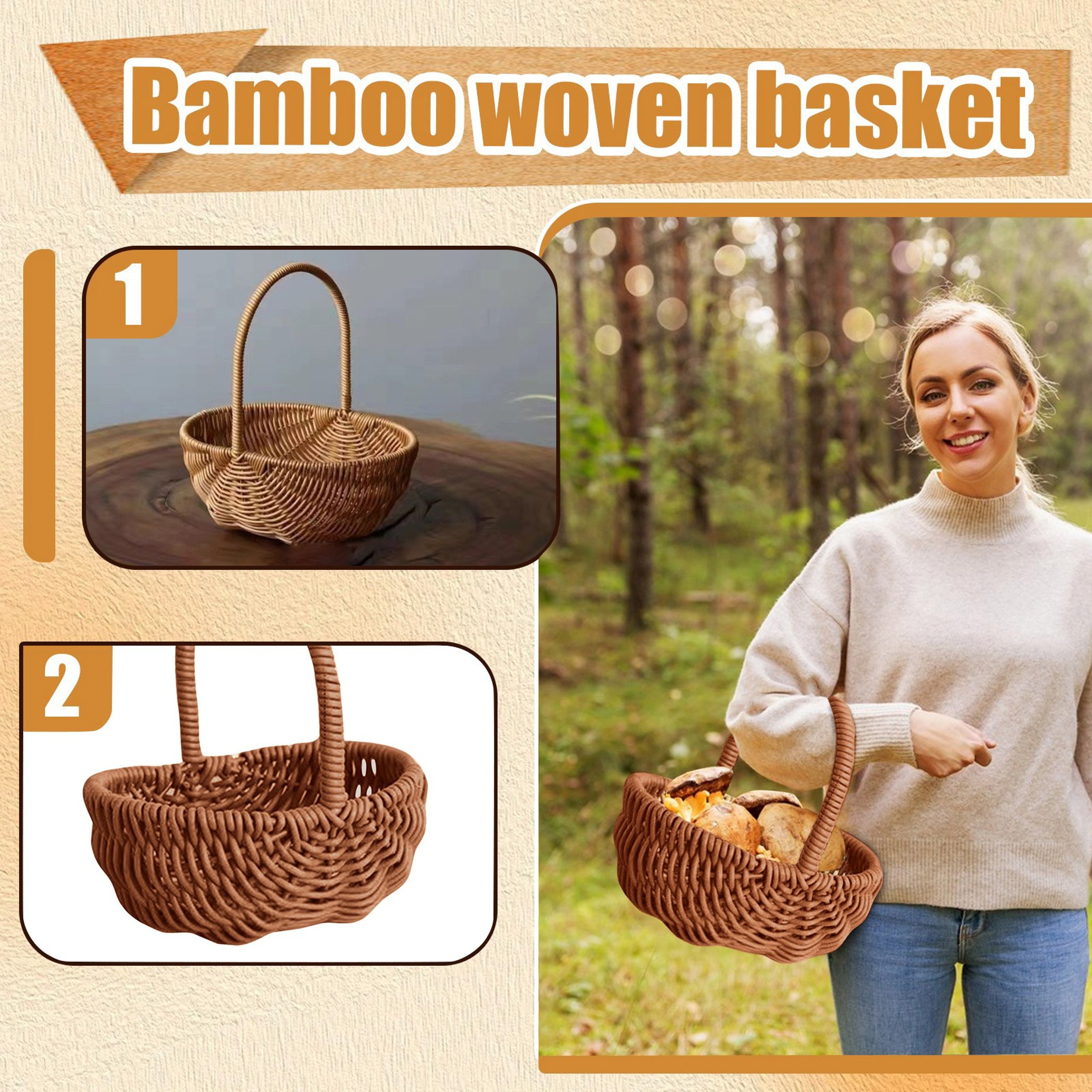 Handmade Willow Rattan Basket With Handle For Storage Decor Picnic And Flowers 1