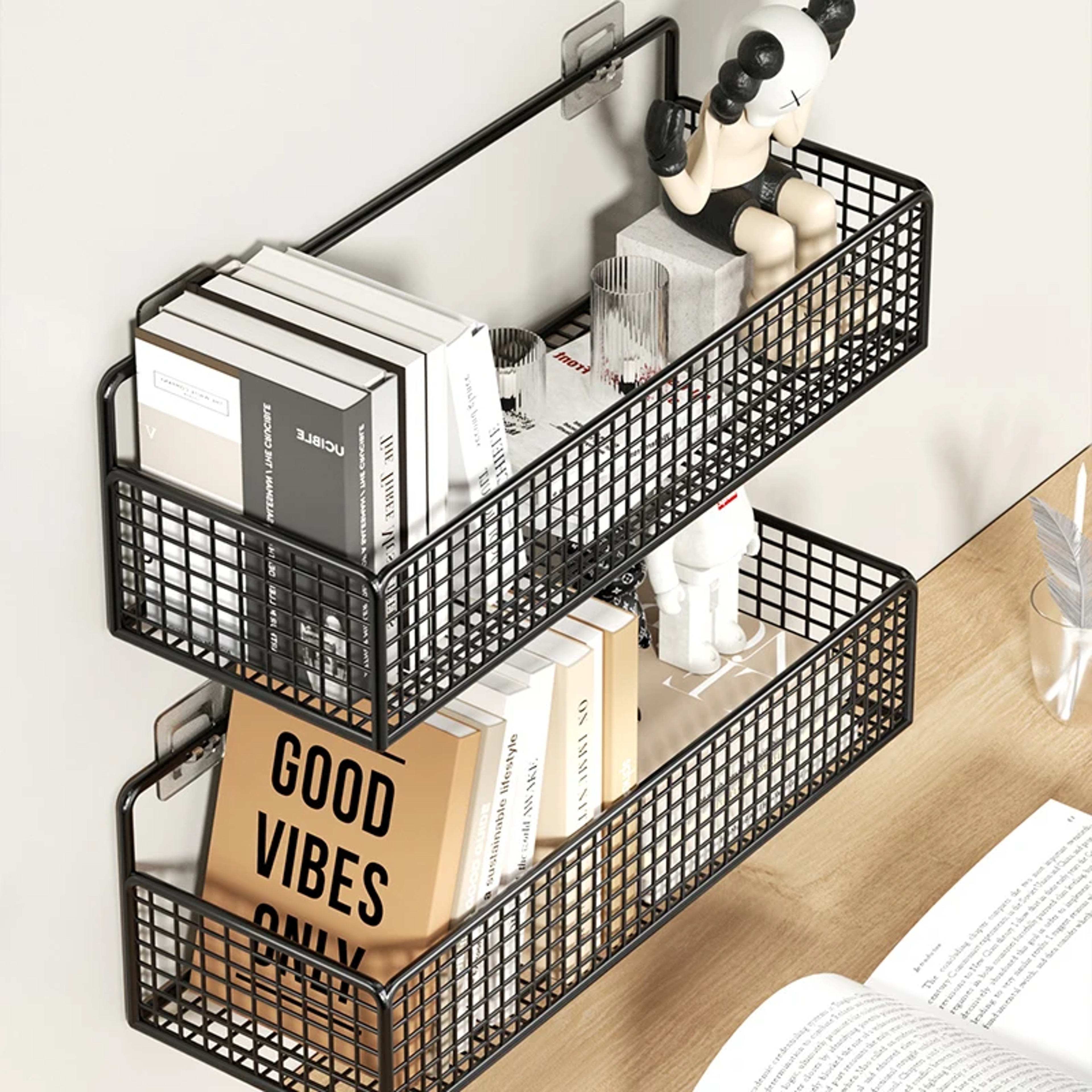 No Drill Wall Mounted Shelf Bedside Storage Rack for Dorm Room Organization – view 3