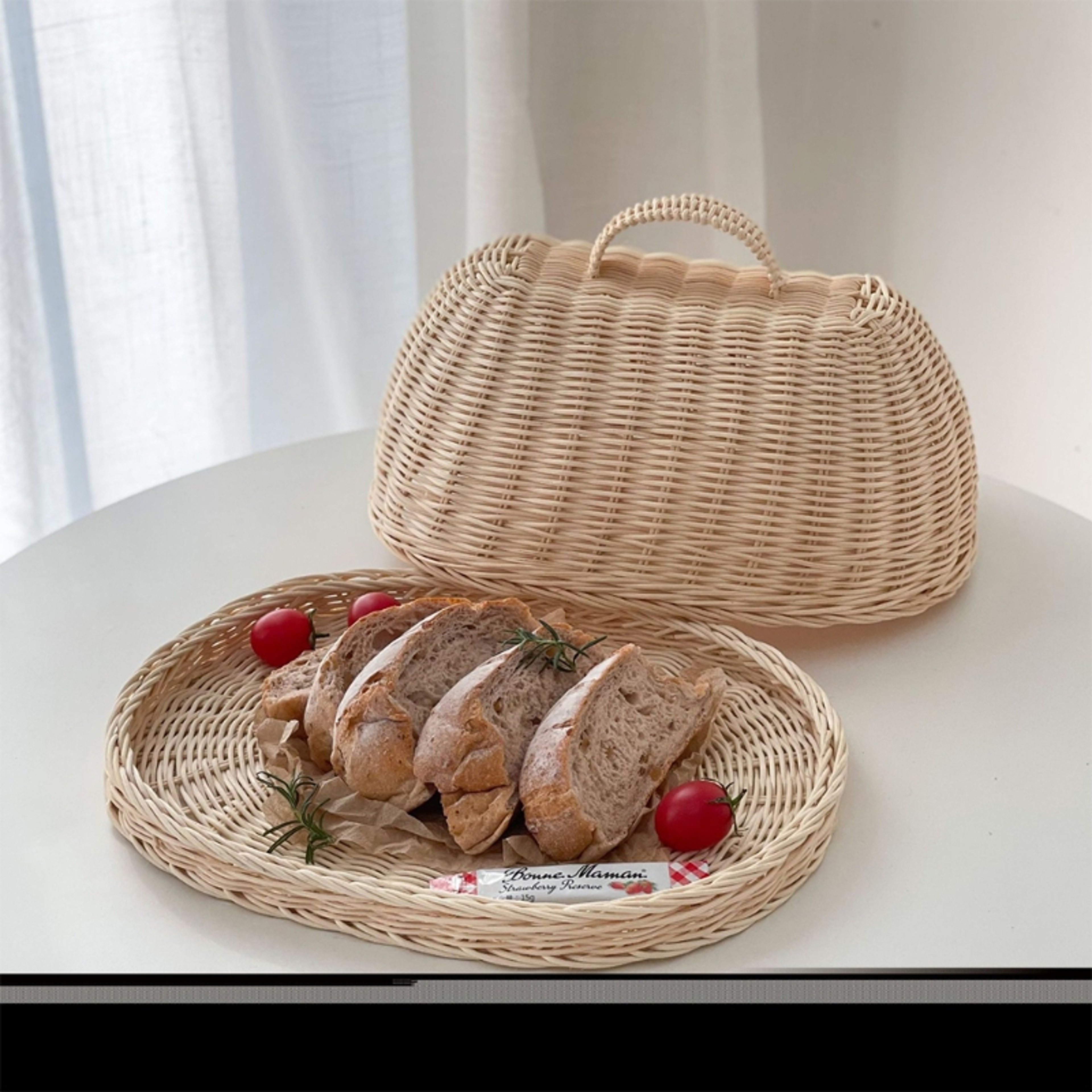 Handwoven Rattan Bread Basket with Dust Proof Cover Kitchen Organizer – view 6
