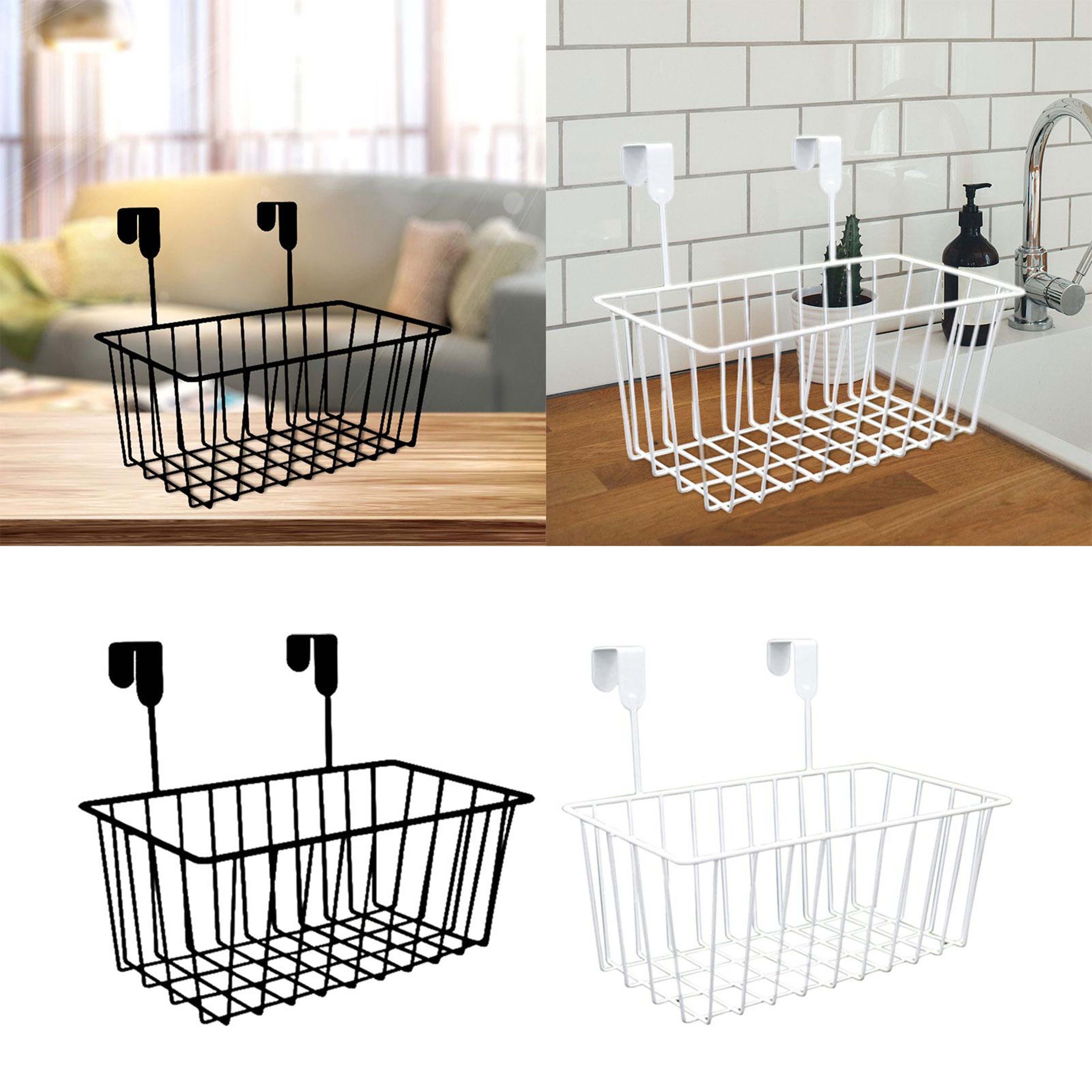Over Cabinet Door Organizer Wire Basket Storage with Hooks for Kitchen and Bathroom – view 1