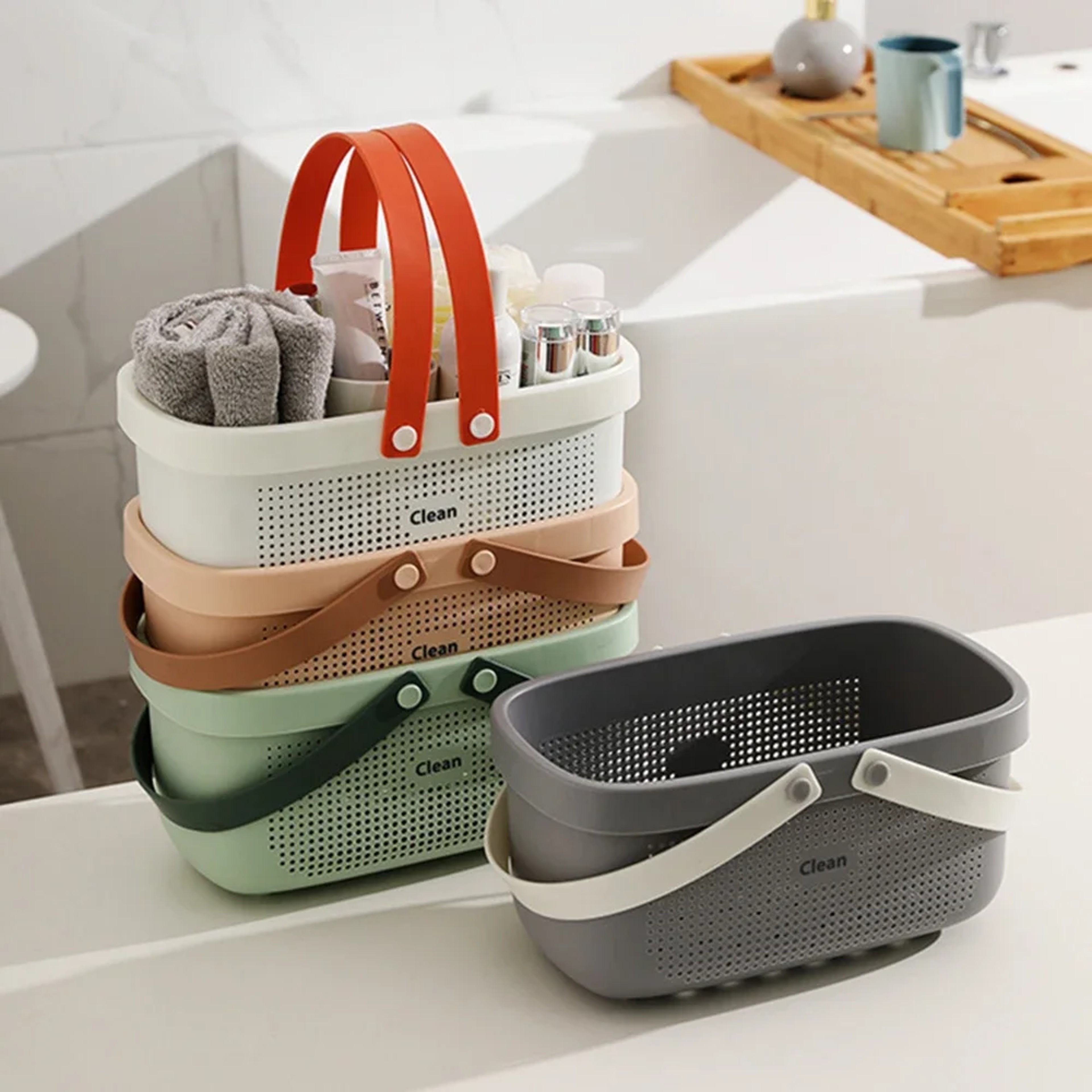 Portable Shower Caddy Basket With Handle Quick Dry Mesh Bathroom Organizer 0