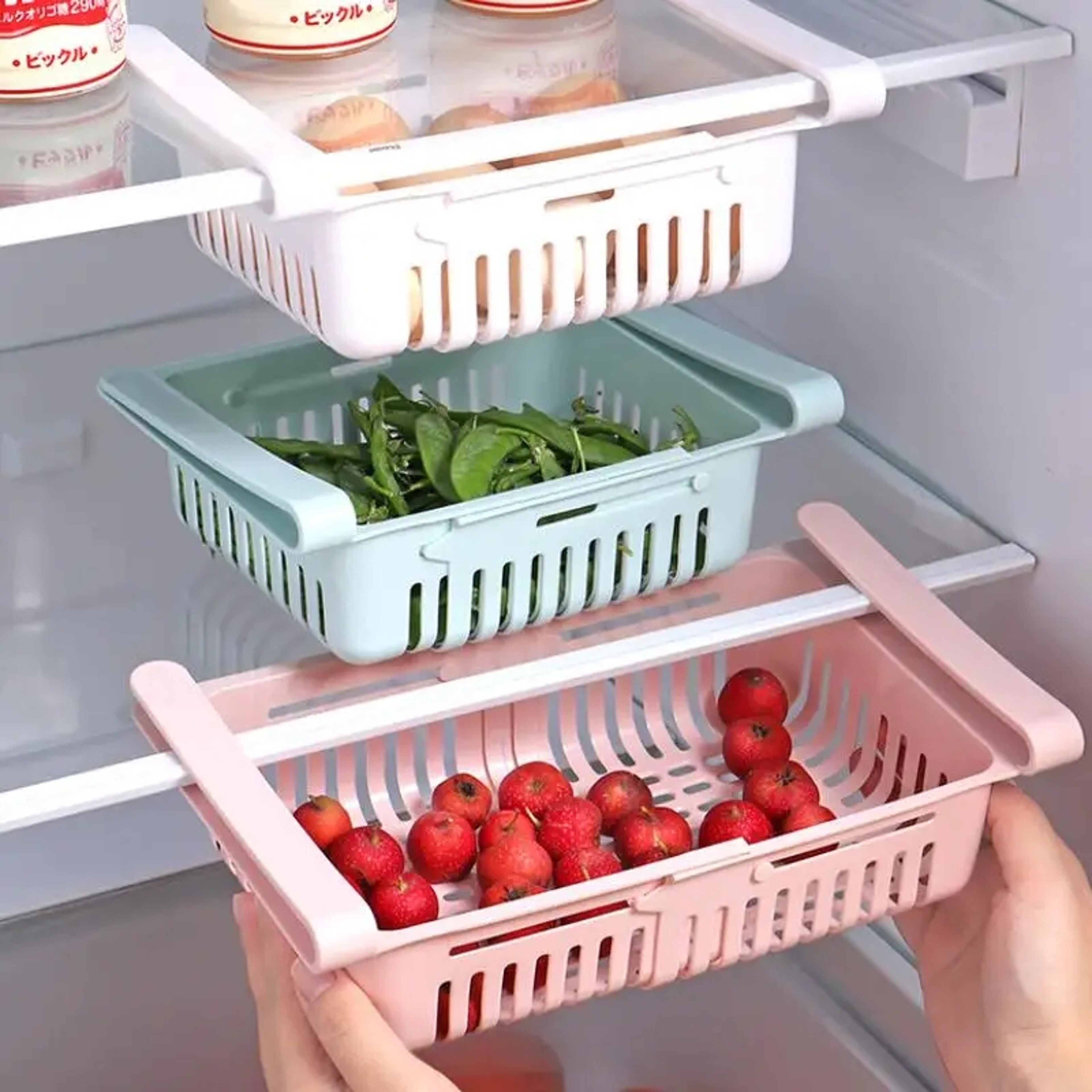 Adjustable Fridge Organizer Drawer Retractable Refrigerator Storage Basket 0