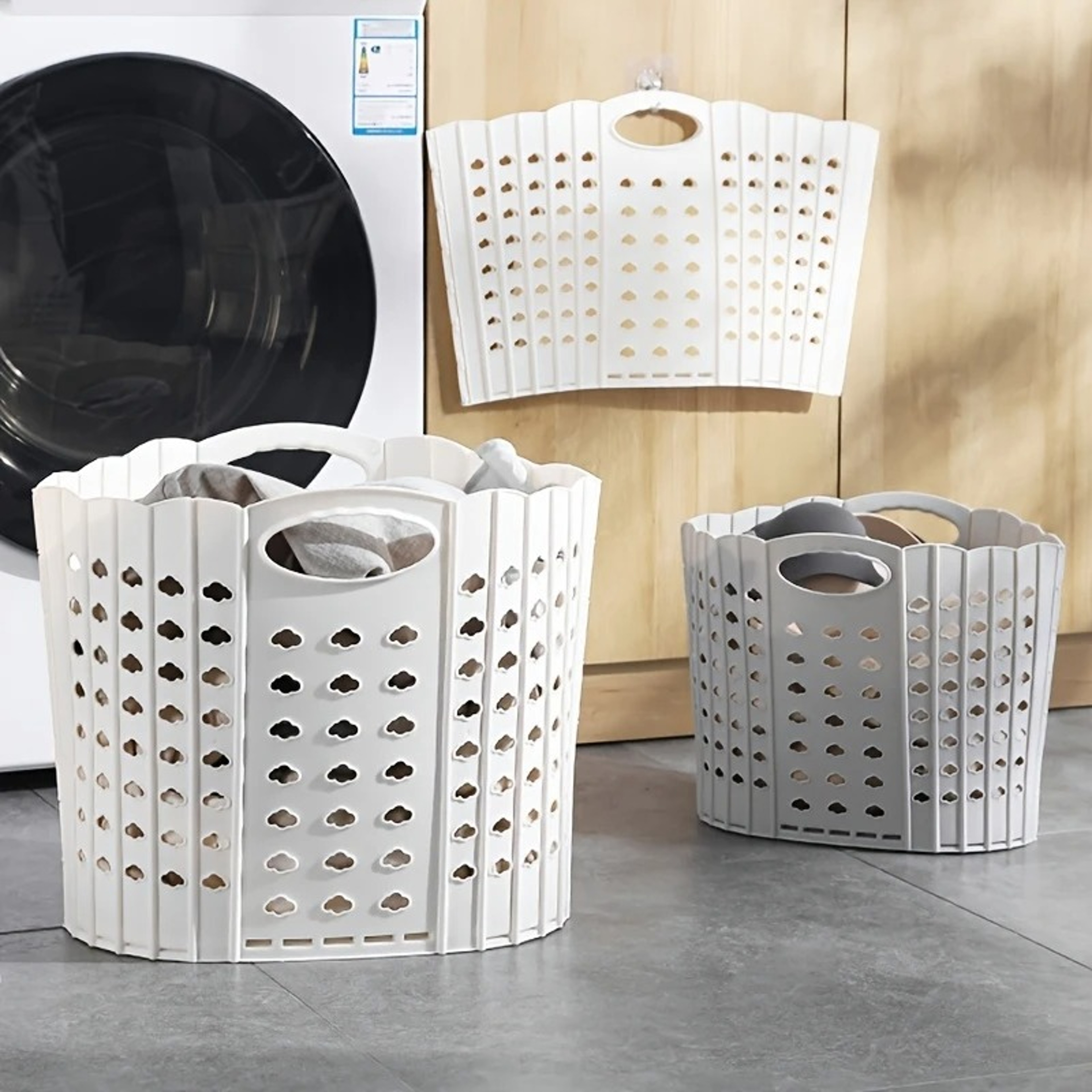 Space Saving Wall Mounted Laundry Basket Foldable Collapsible Hamper 1