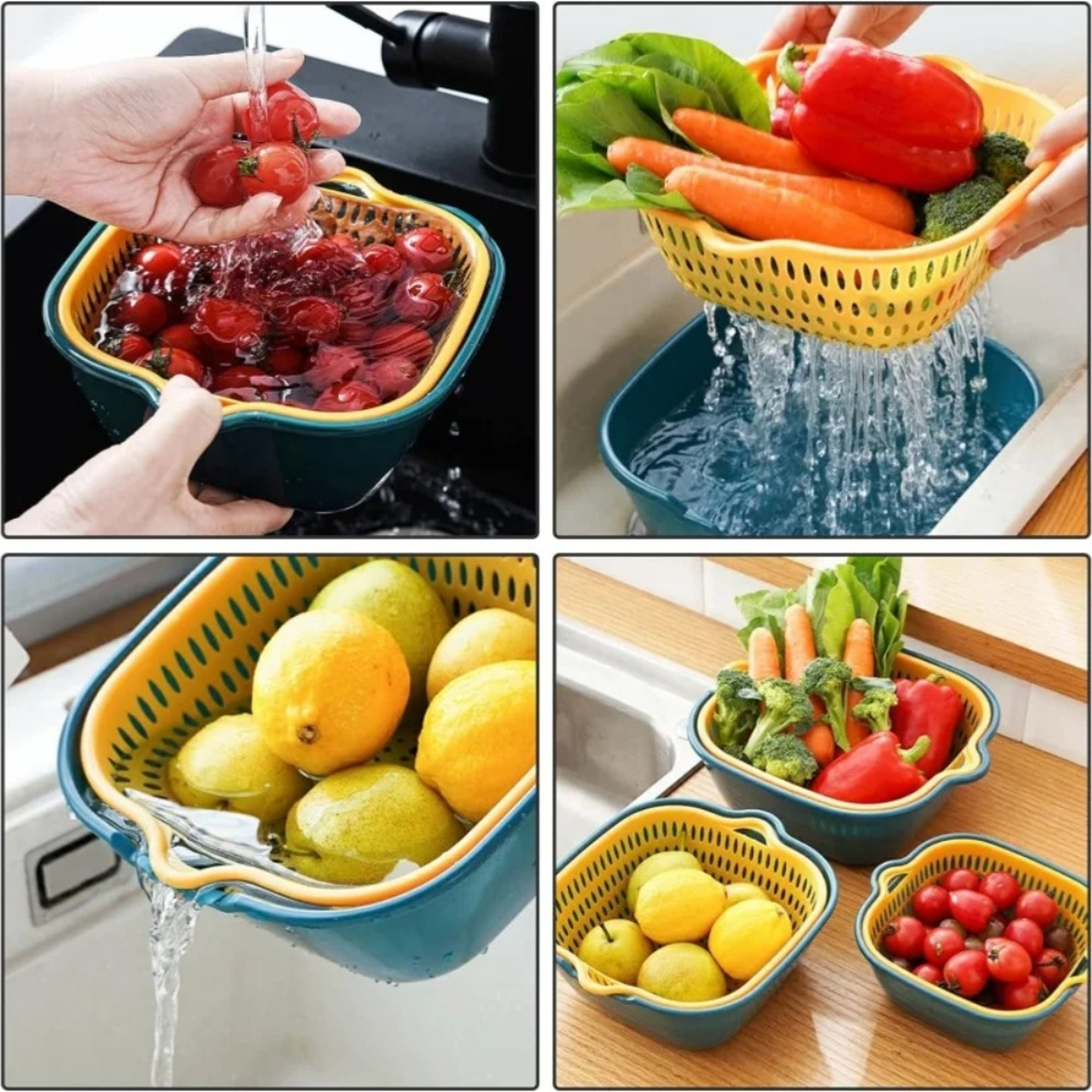 Double Layer Kitchen Drain Basket Fruit Washing Bowl And Vegetable Strainer Set 4