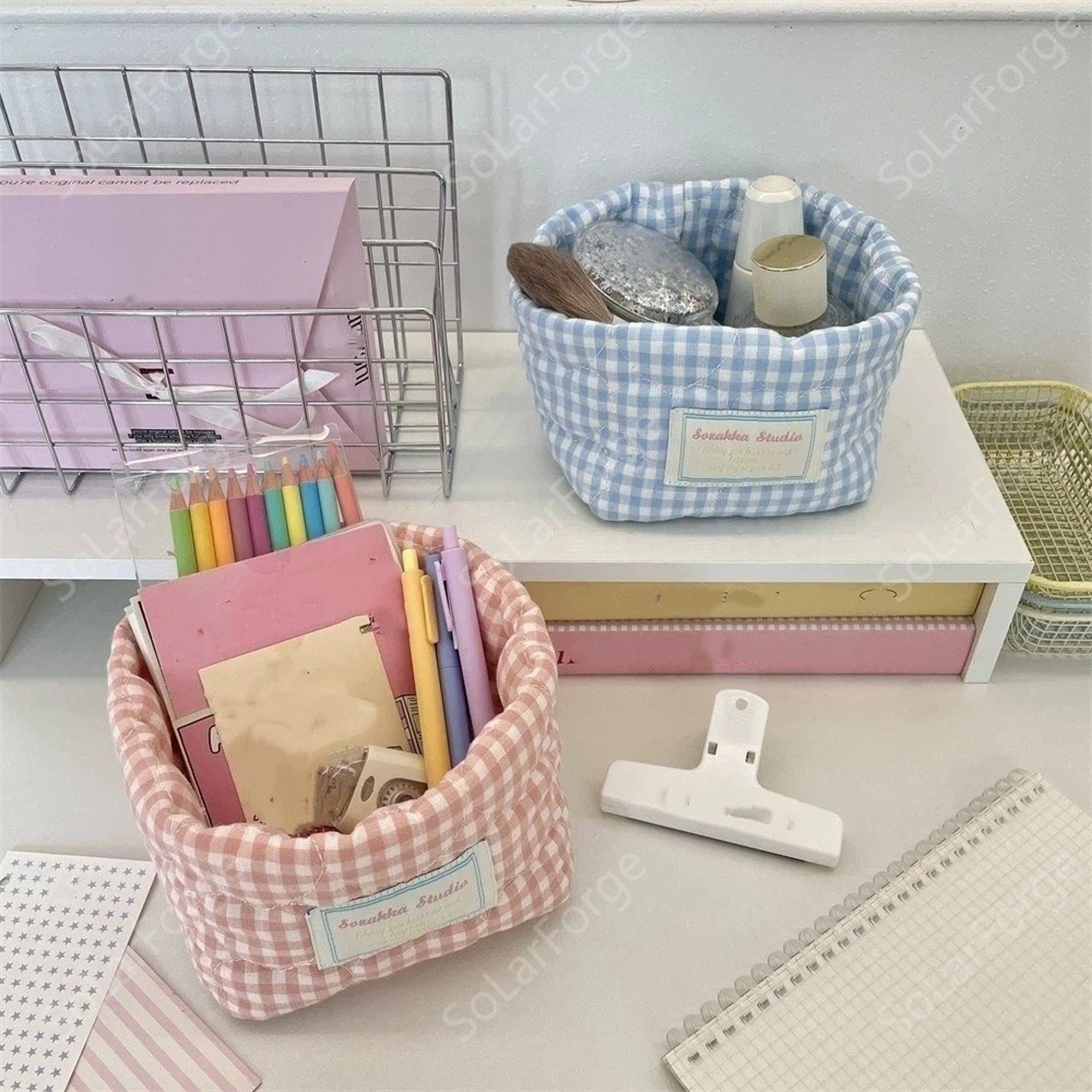 Plaid Fabric Storage Basket Stylish Foldable Storage Organizer Bin For Toys Cosmetics And Home 1