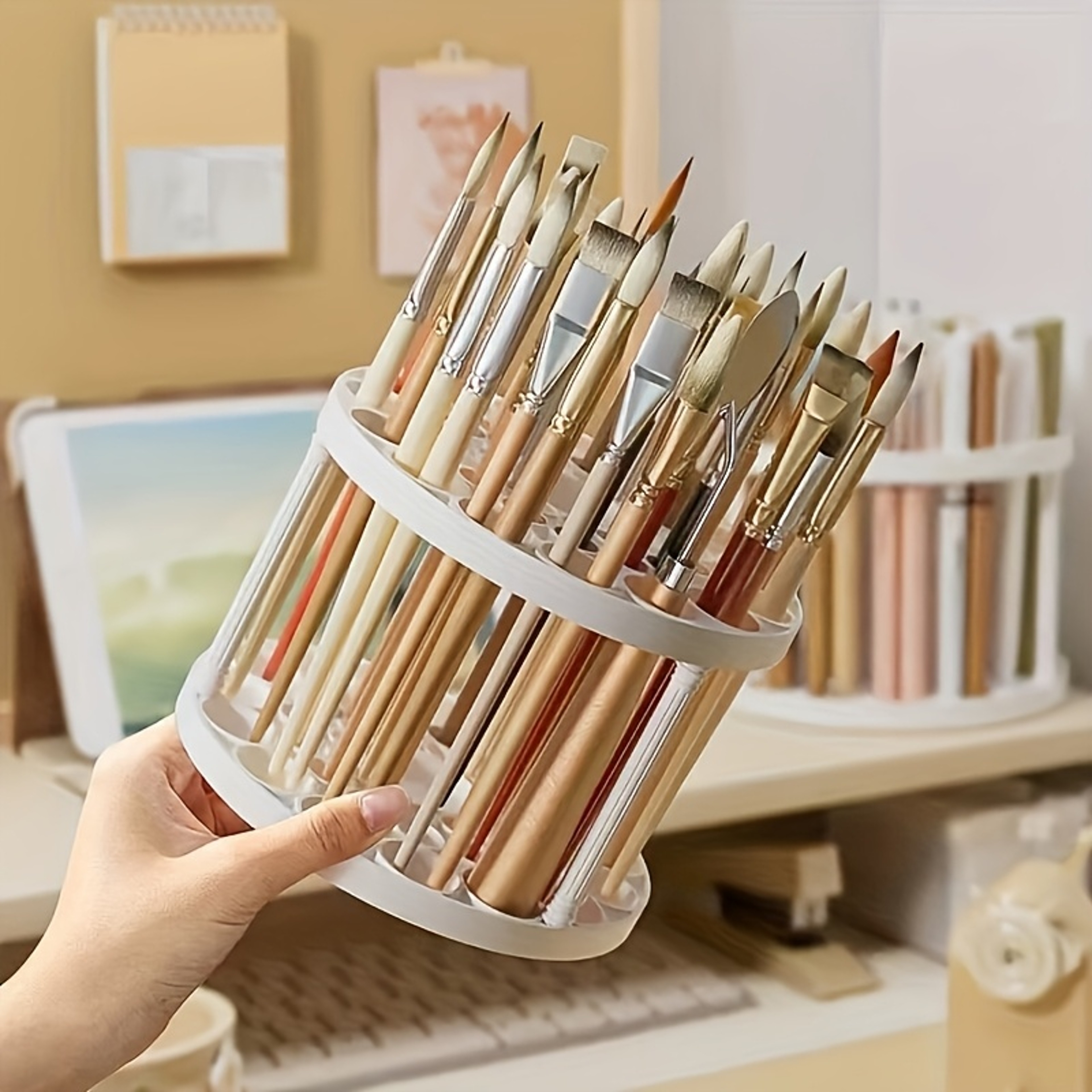 Rotating Brush Holder White Makeup Brush Organizer 2