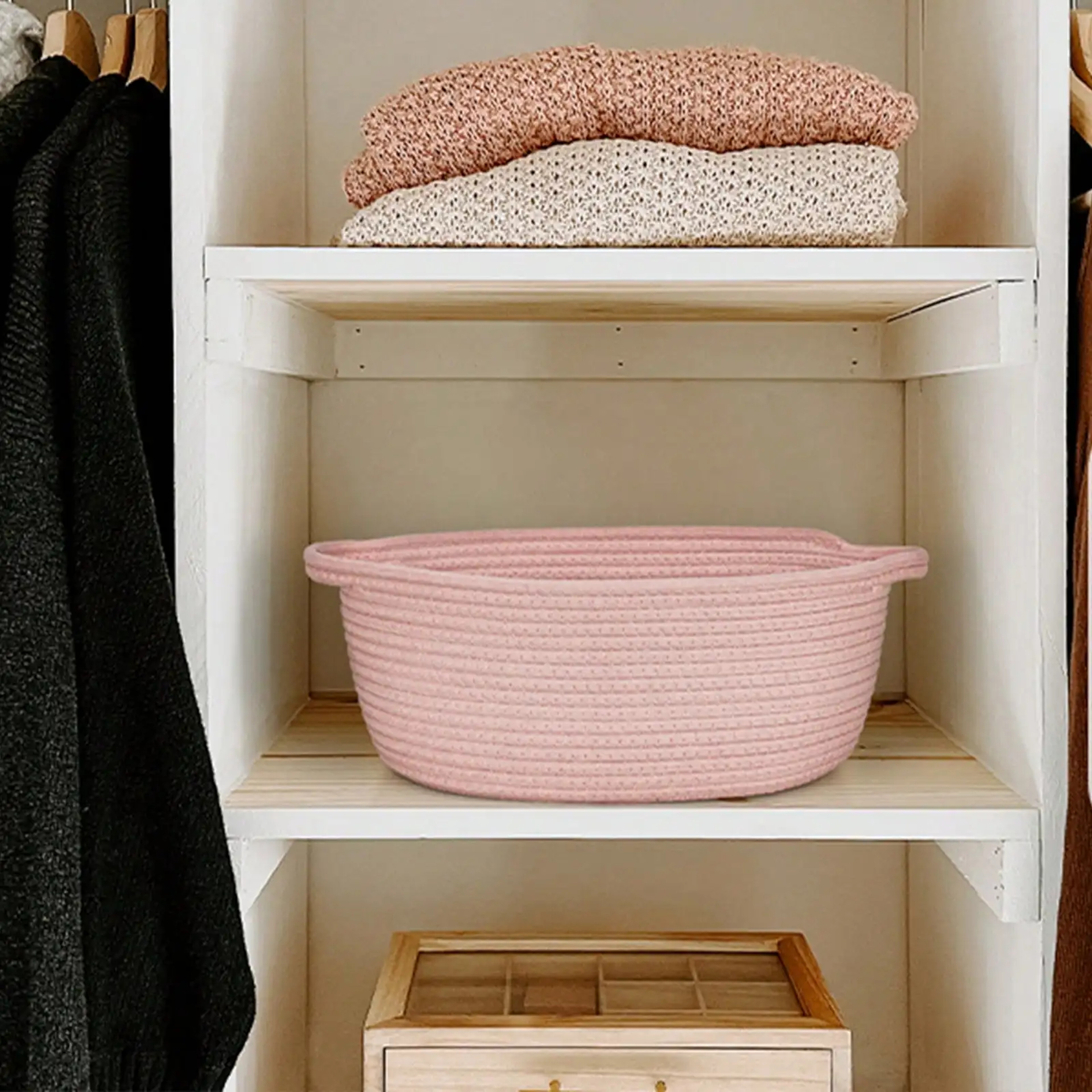 White Woven Storage Basket With Handle Gift Organizer For Home Decor – view 4
