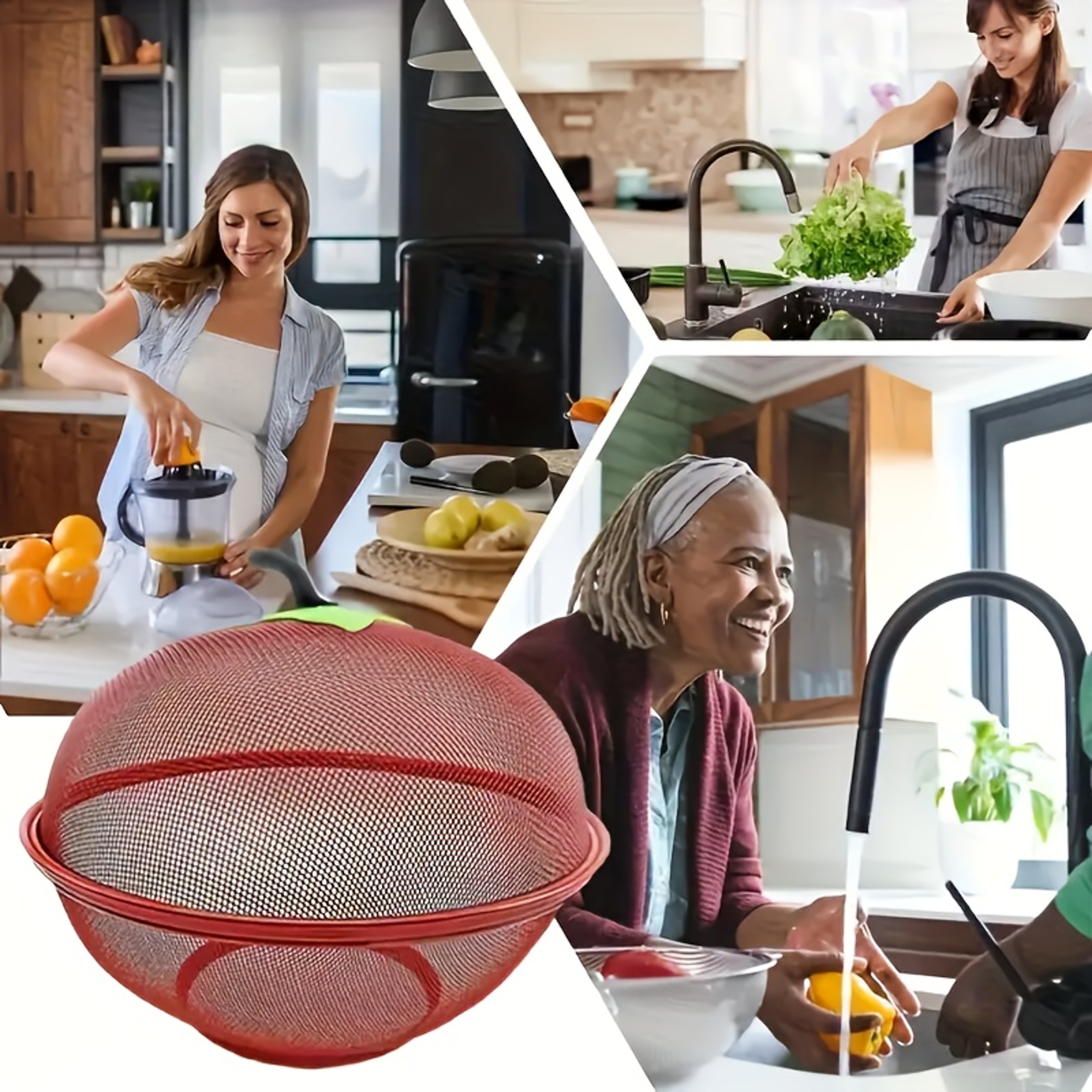 Apple Shaped Metal Fruit Basket With Mesh Lid Rust Proof Fruit Storage Bowl 3