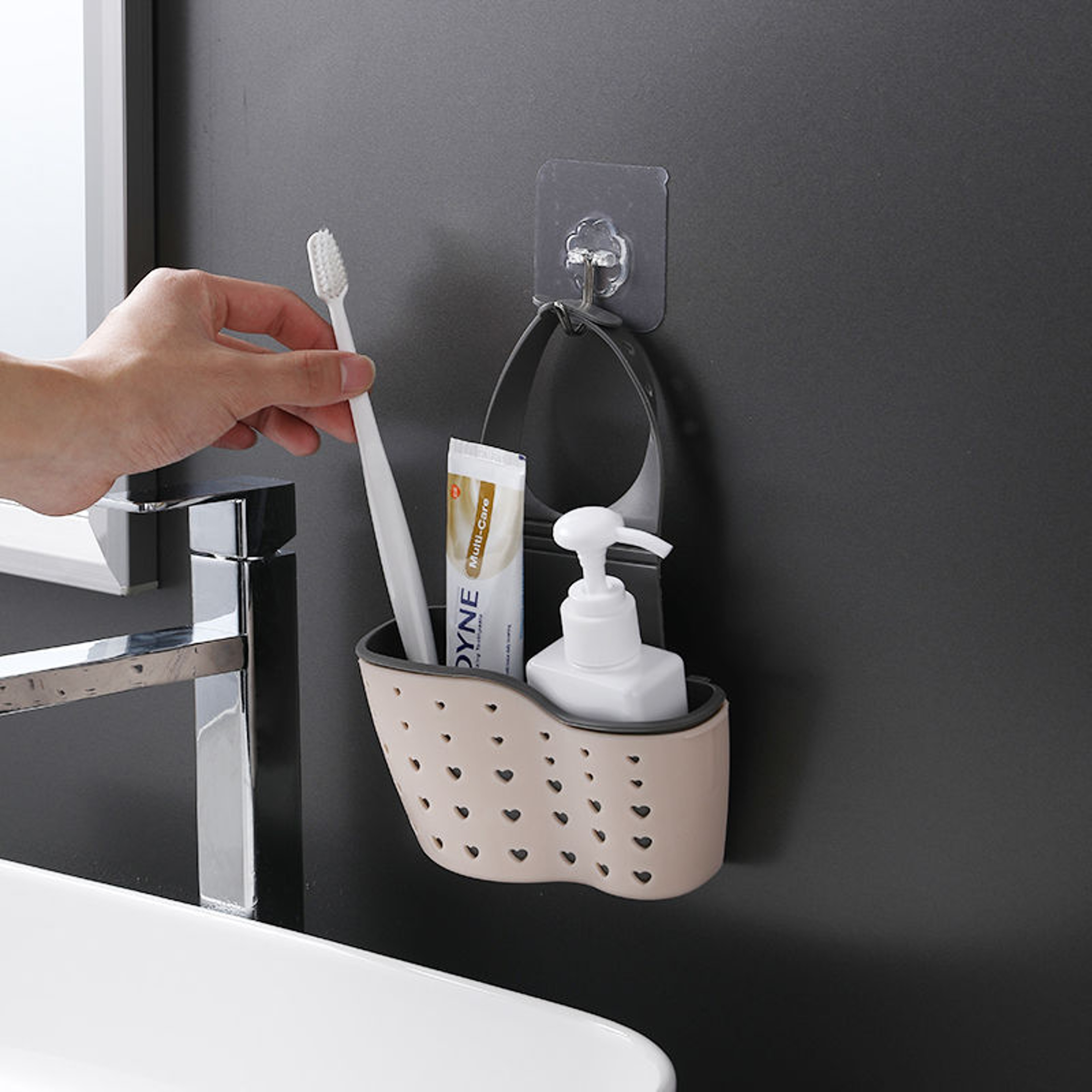 Adjustable Kitchen Sink Organizer Faucet Hanging Basket With Drainage Storage 2