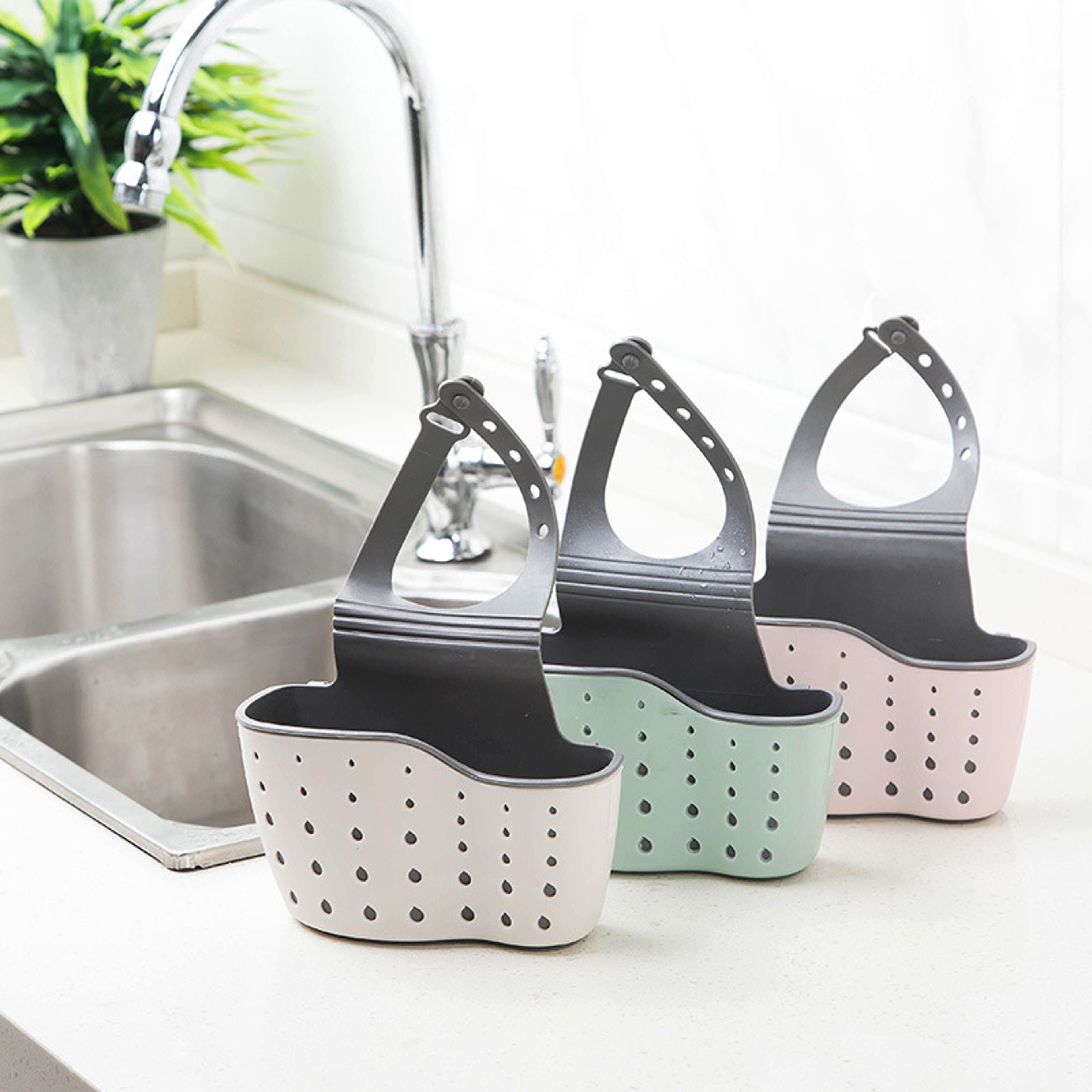 Adjustable Kitchen Sink Organizer Faucet Hanging Basket With Drainage Storage 3