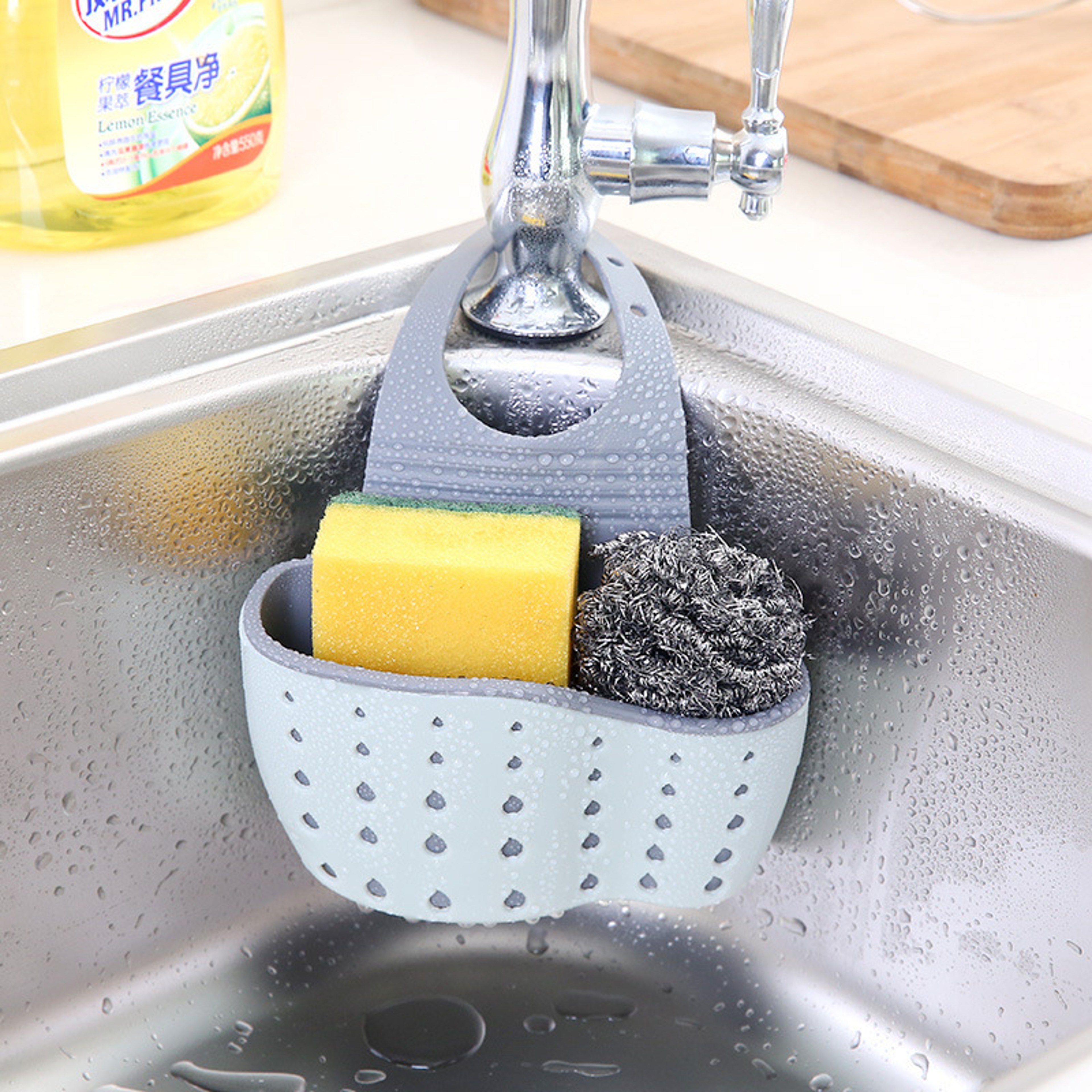 Adjustable Kitchen Sink Organizer Faucet Hanging Basket With Drainage Storage 7