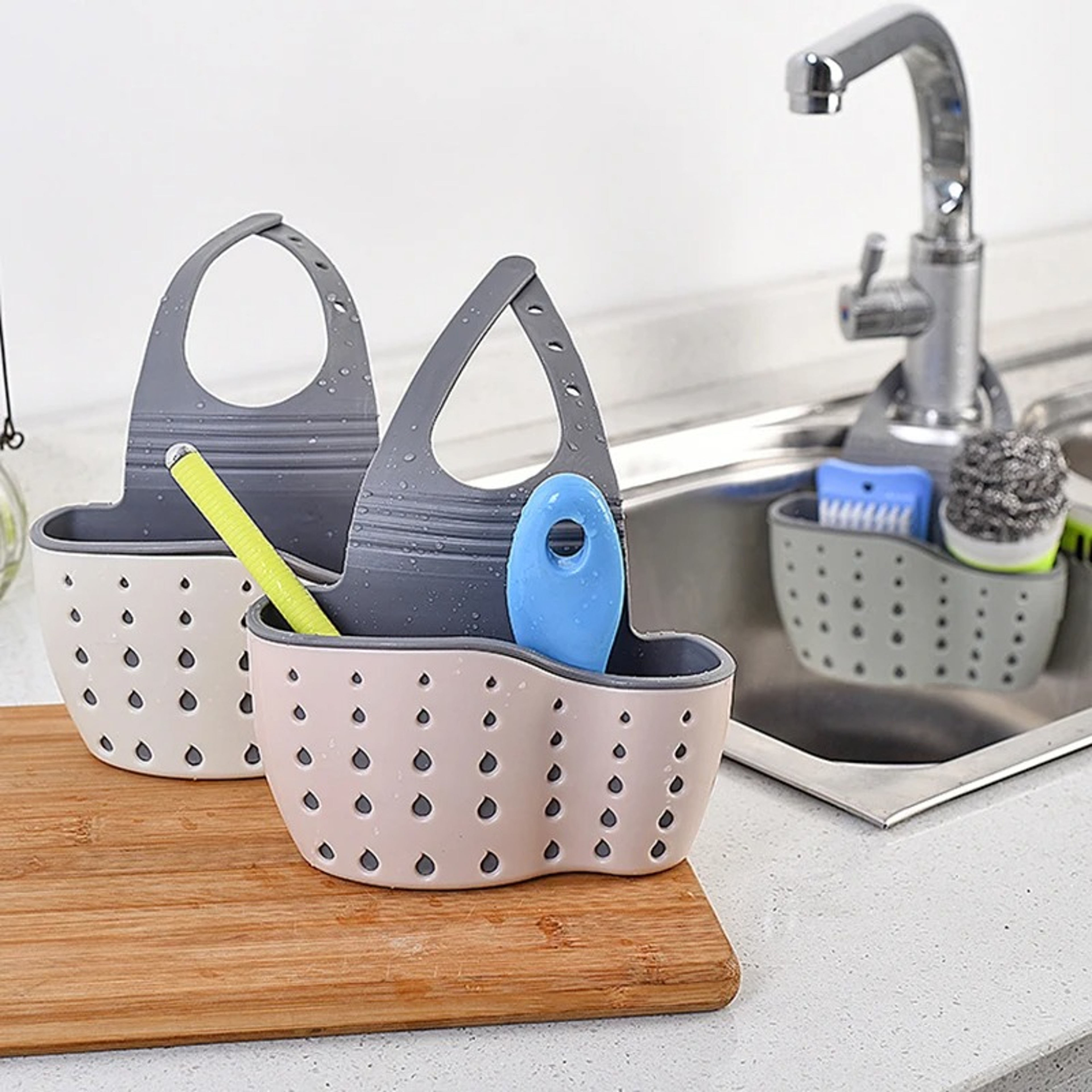 Adjustable Kitchen Sink Organizer Hanging Drain Basket Sponge Holder Faucet Rack 3