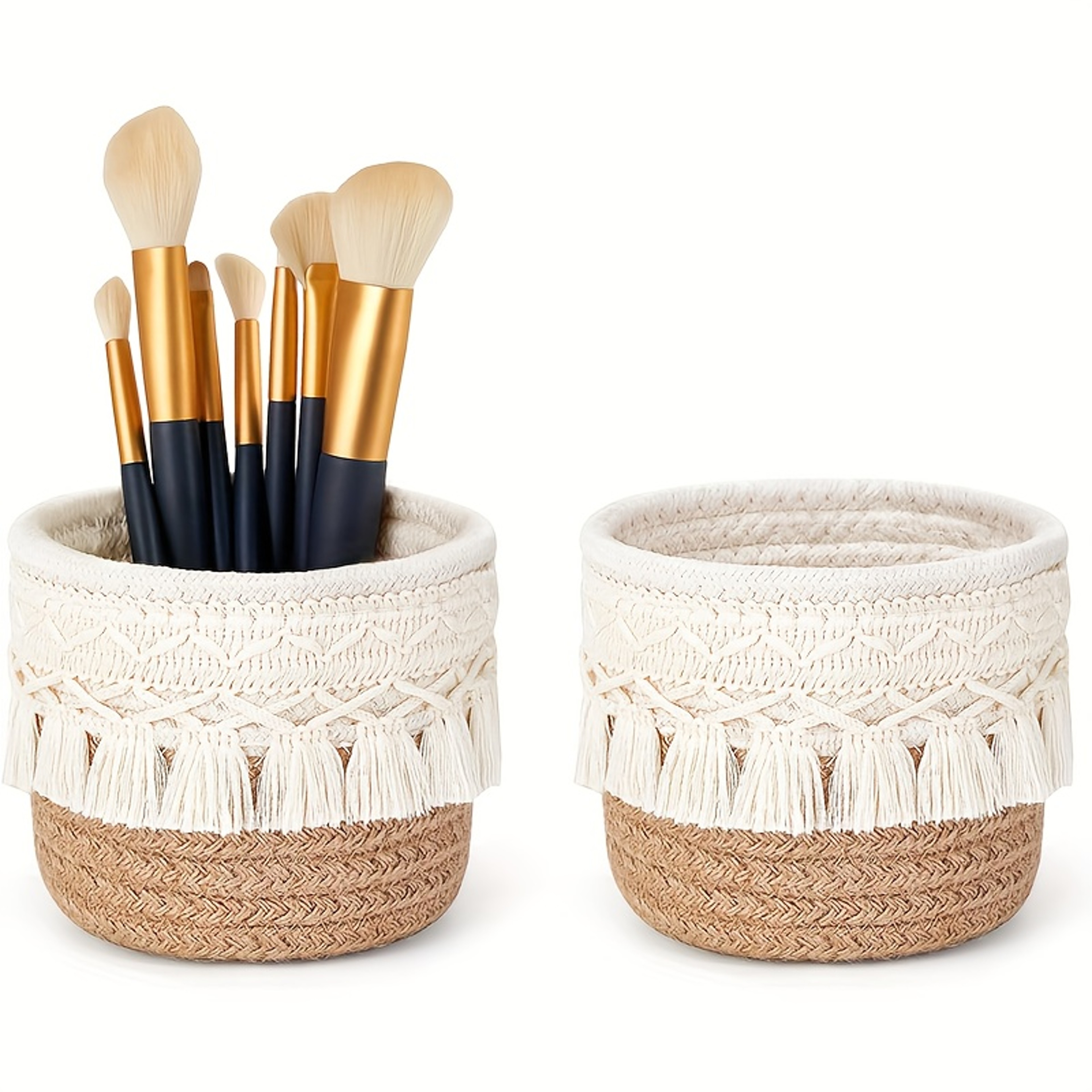 Handcrafted Boho Chic Makeup Brush Holder With Stylish Desktop Storage Organizer 0