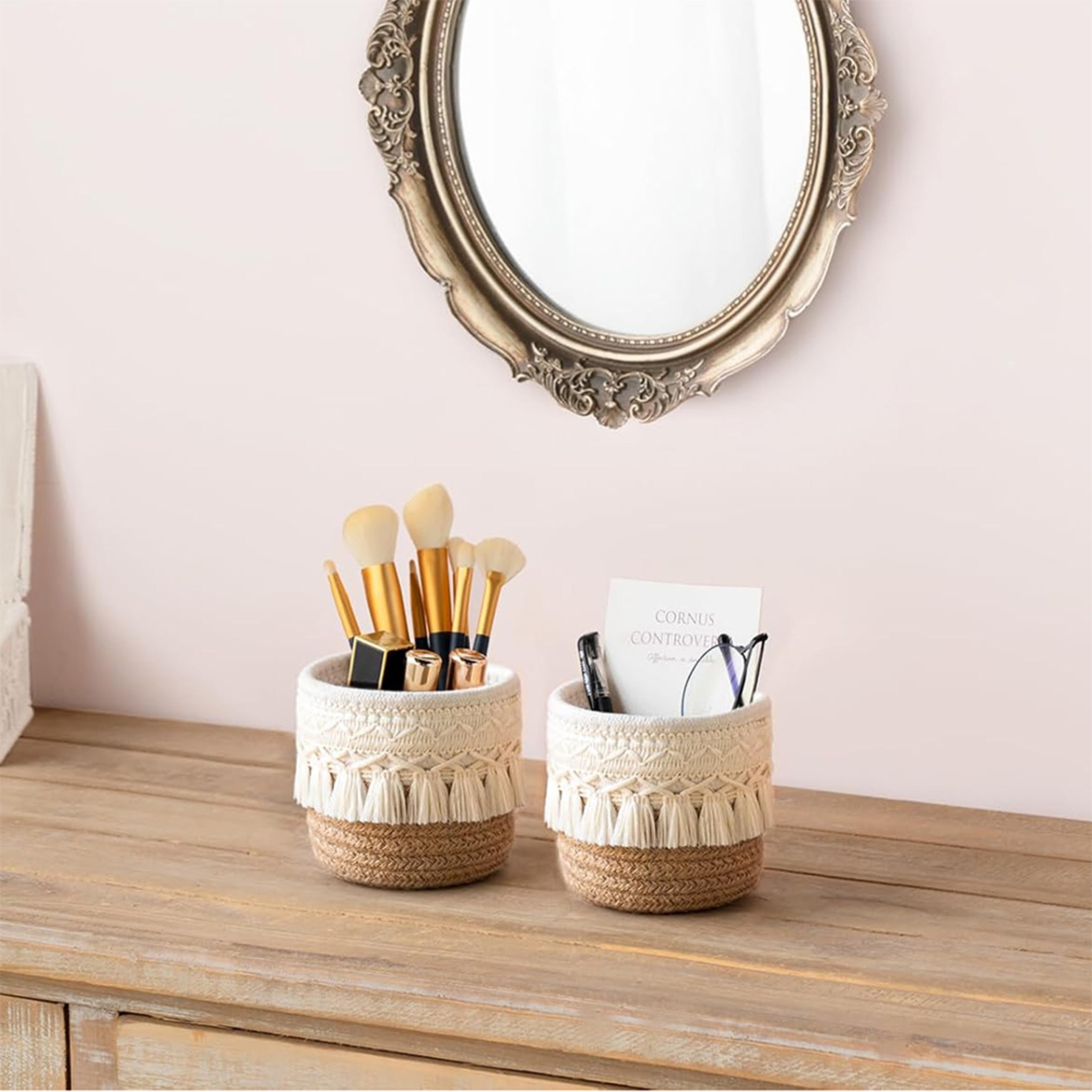 Handcrafted Boho Chic Makeup Brush Holder With Stylish Desktop Storage Organizer 1