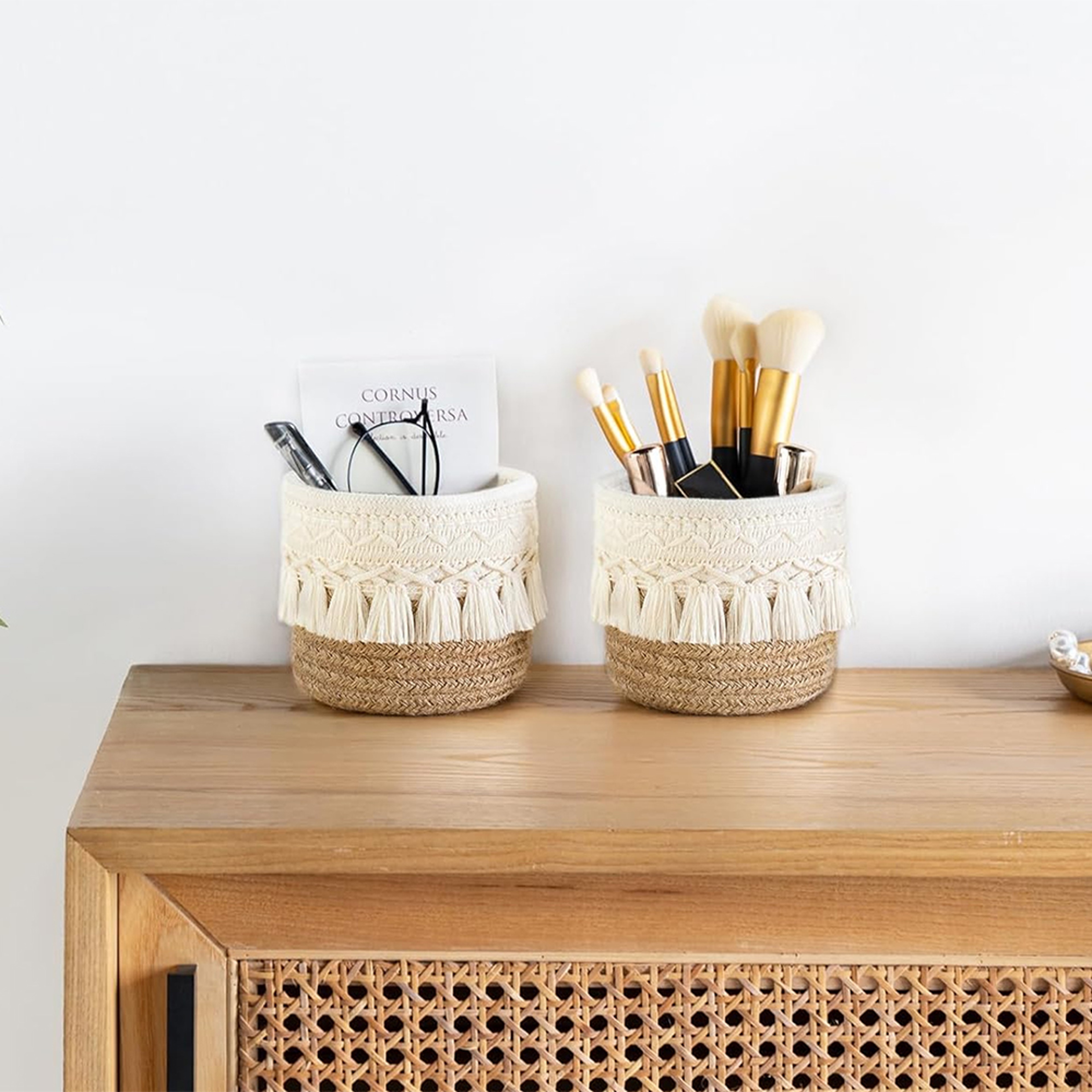 Handcrafted Boho Chic Makeup Brush Holder With Stylish Desktop Storage Organizer 4