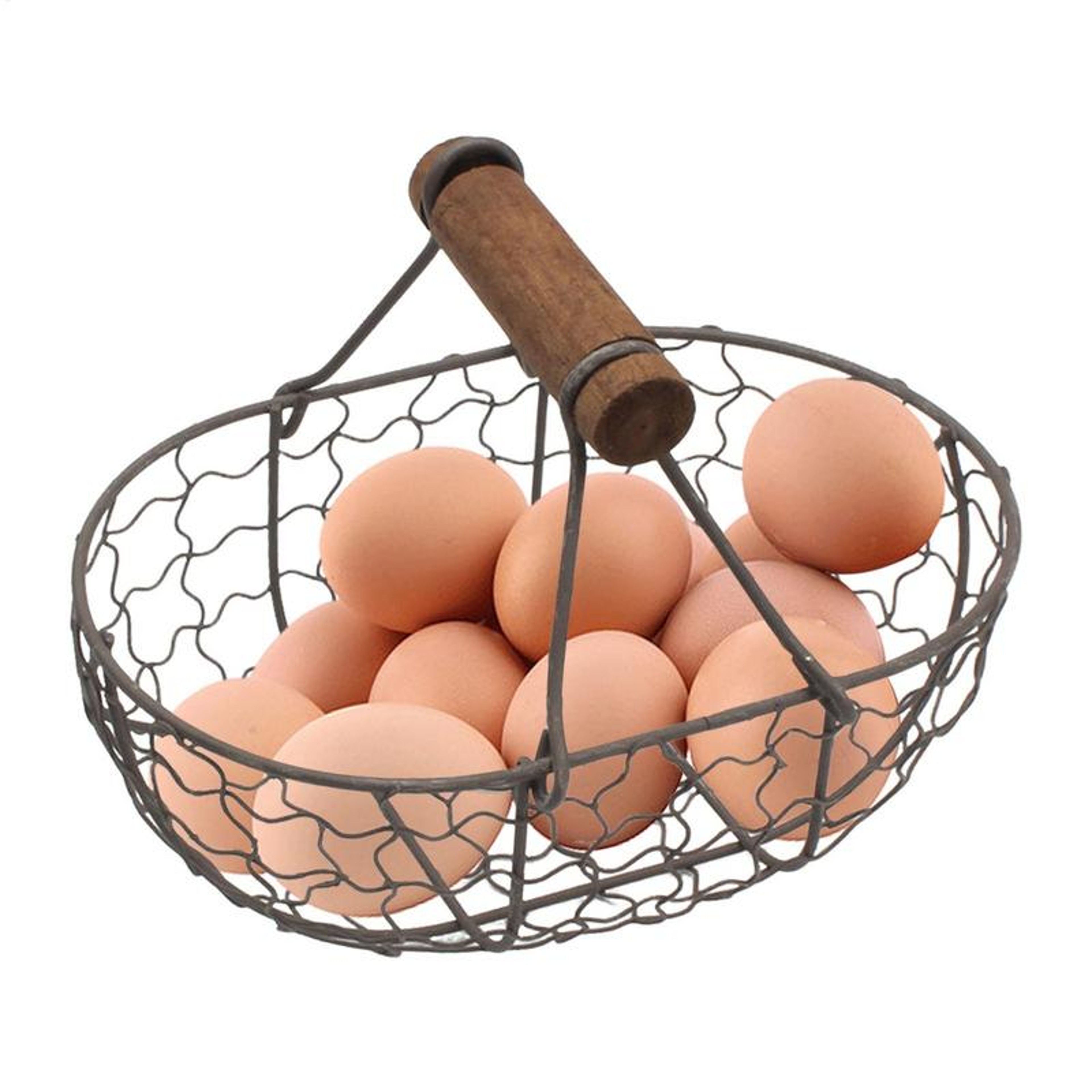 Retro Iron Egg Storage Basket With Wooden Handle Kitchen Fruit Vegetable Organizer Black 0