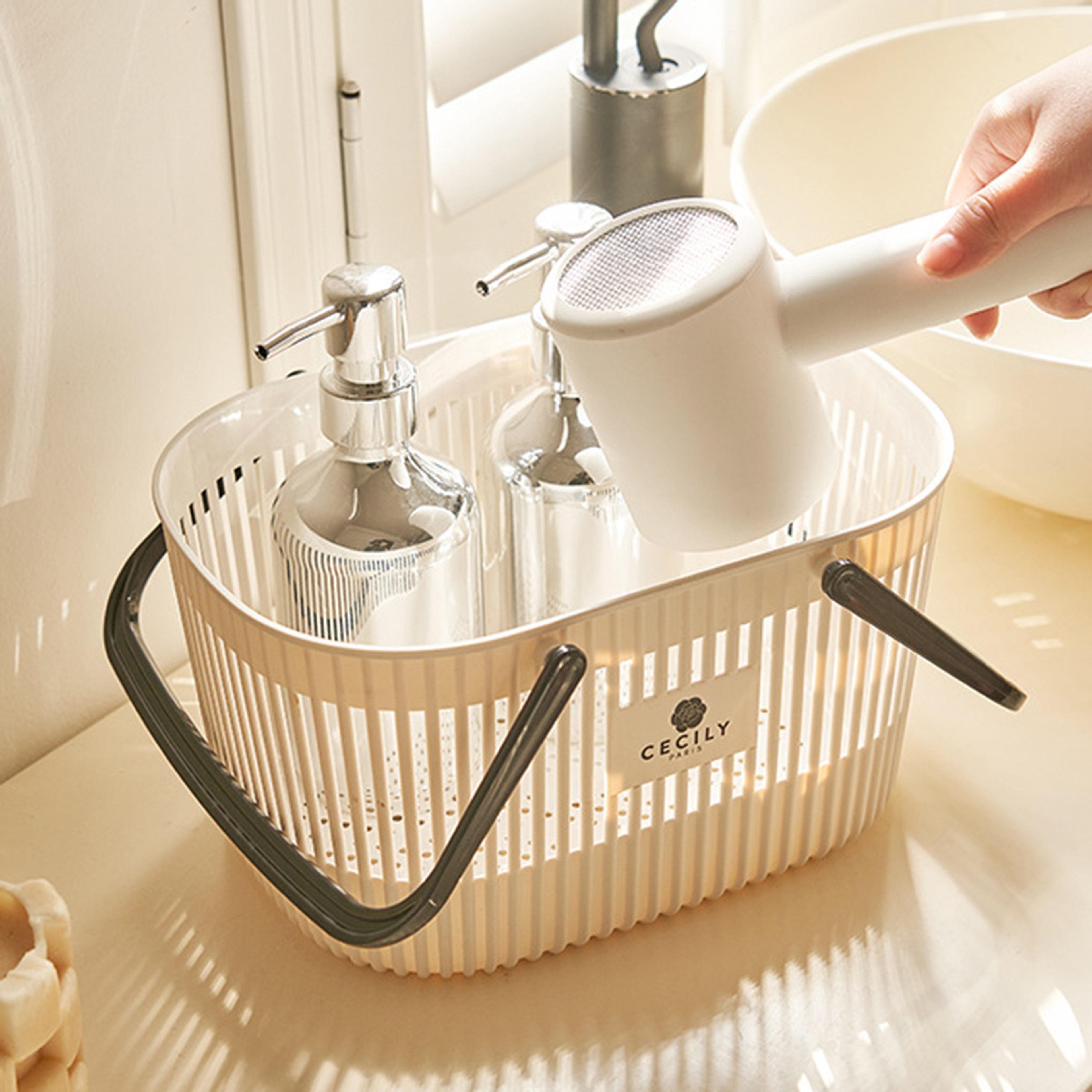 Bathroom Organizer Basket with Handles Stackable Drainage Storage Bin – view 1