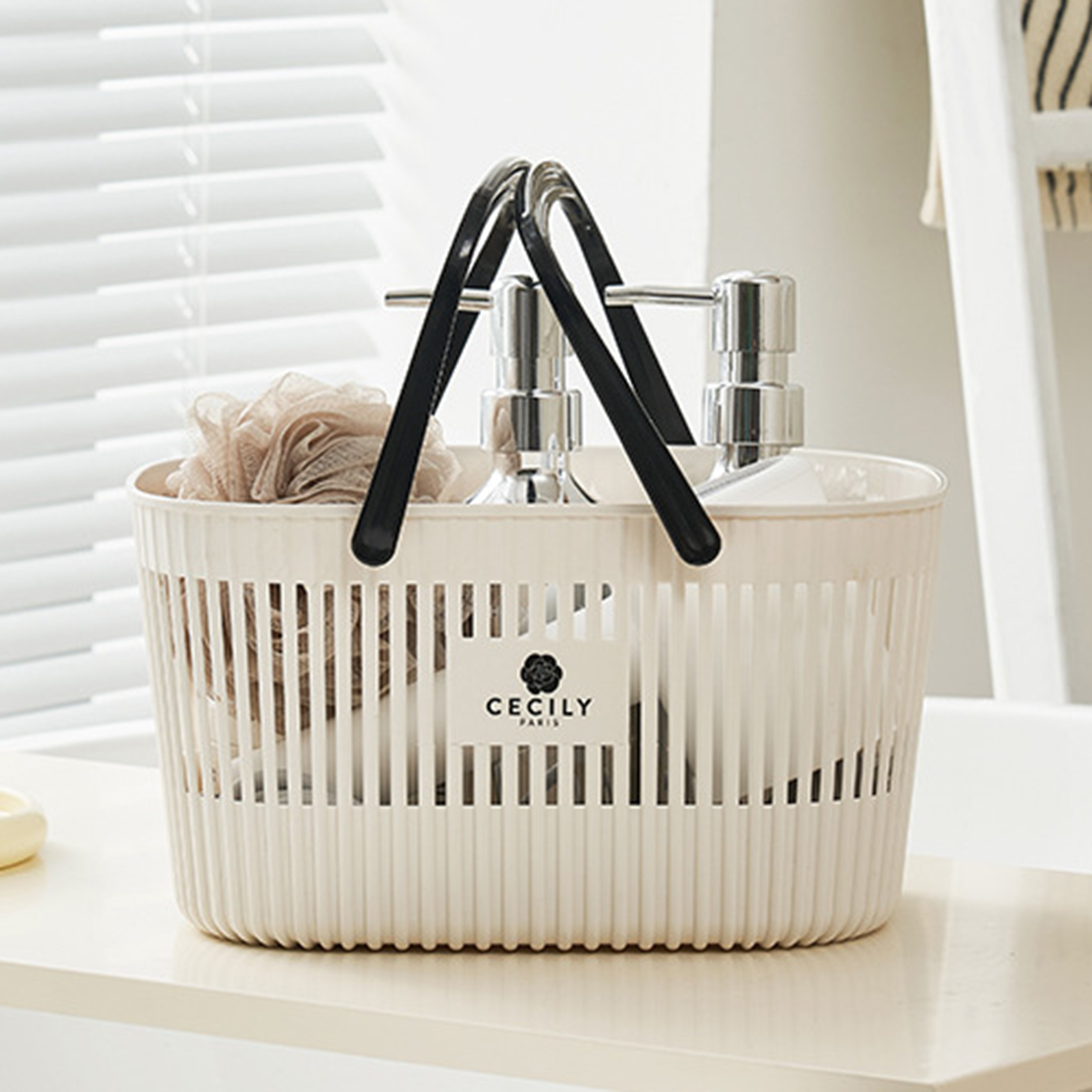 Bathroom Organizer Basket with Handles Stackable Drainage Storage Bin – view 3