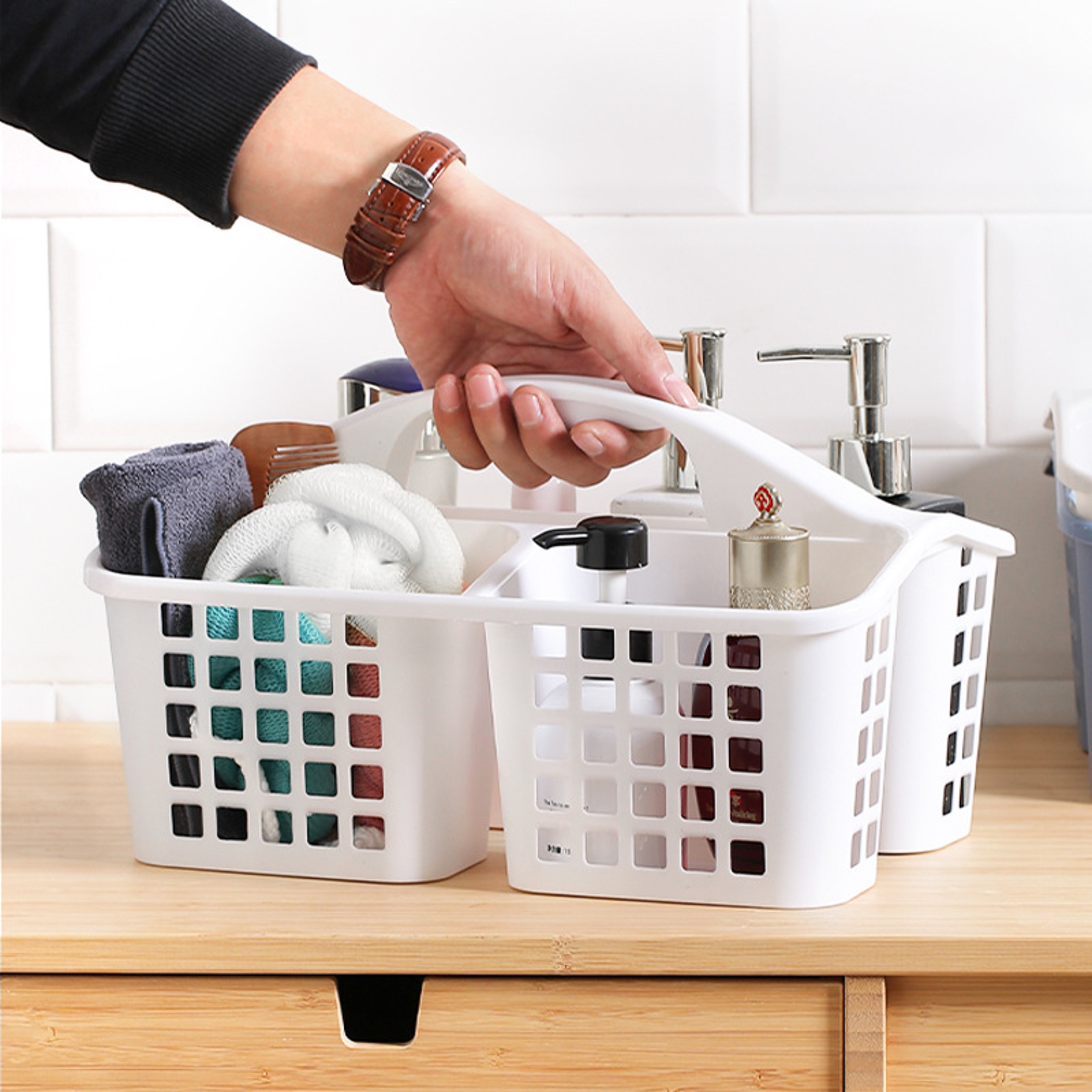 Portable Shower Caddy Bathroom Organizer Basket with Handle for Dorm and Travel Storage – view 3