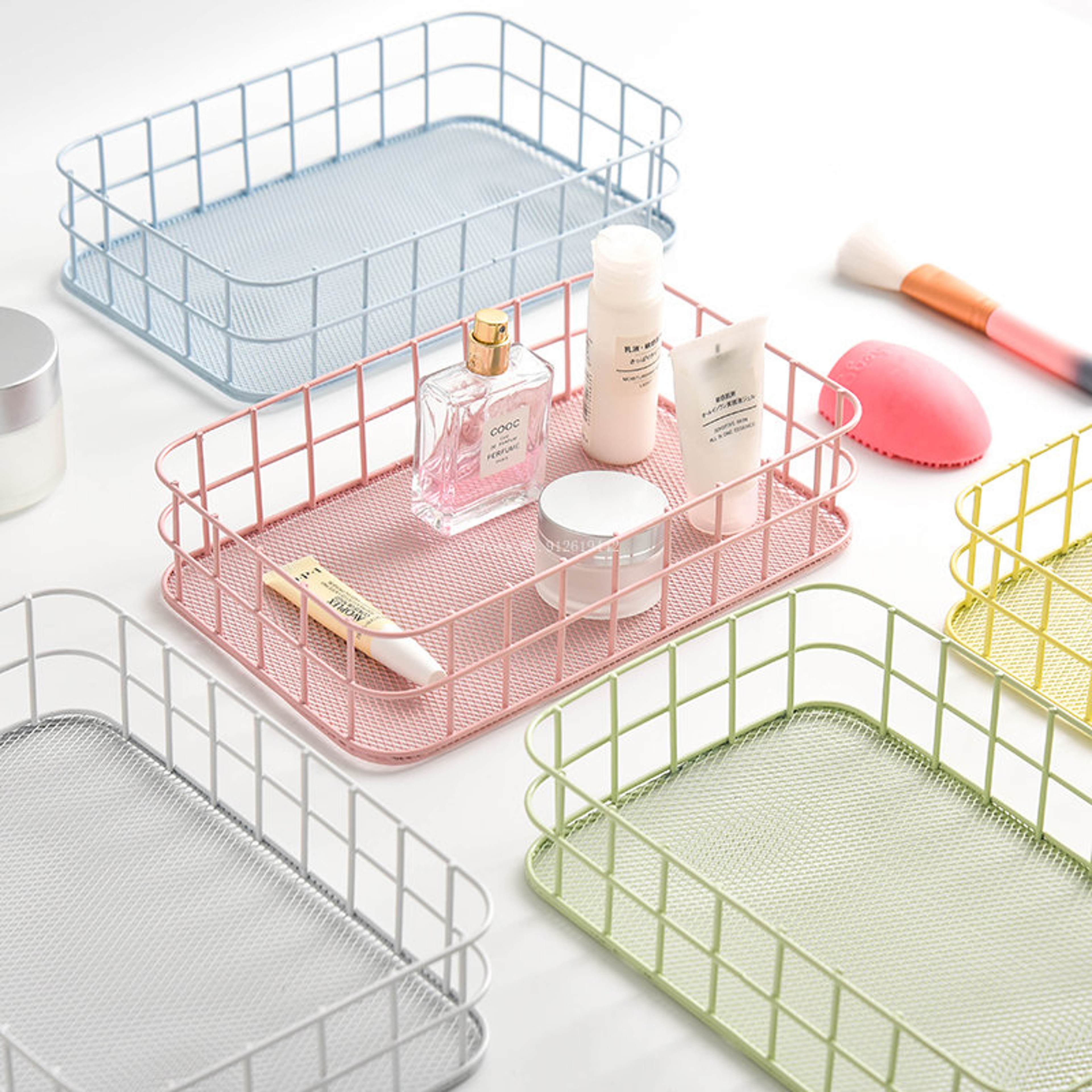 Iron Storage Basket Desktop Organizer For Home Kitchen Cosmetics And Dorm Room Essentials 1