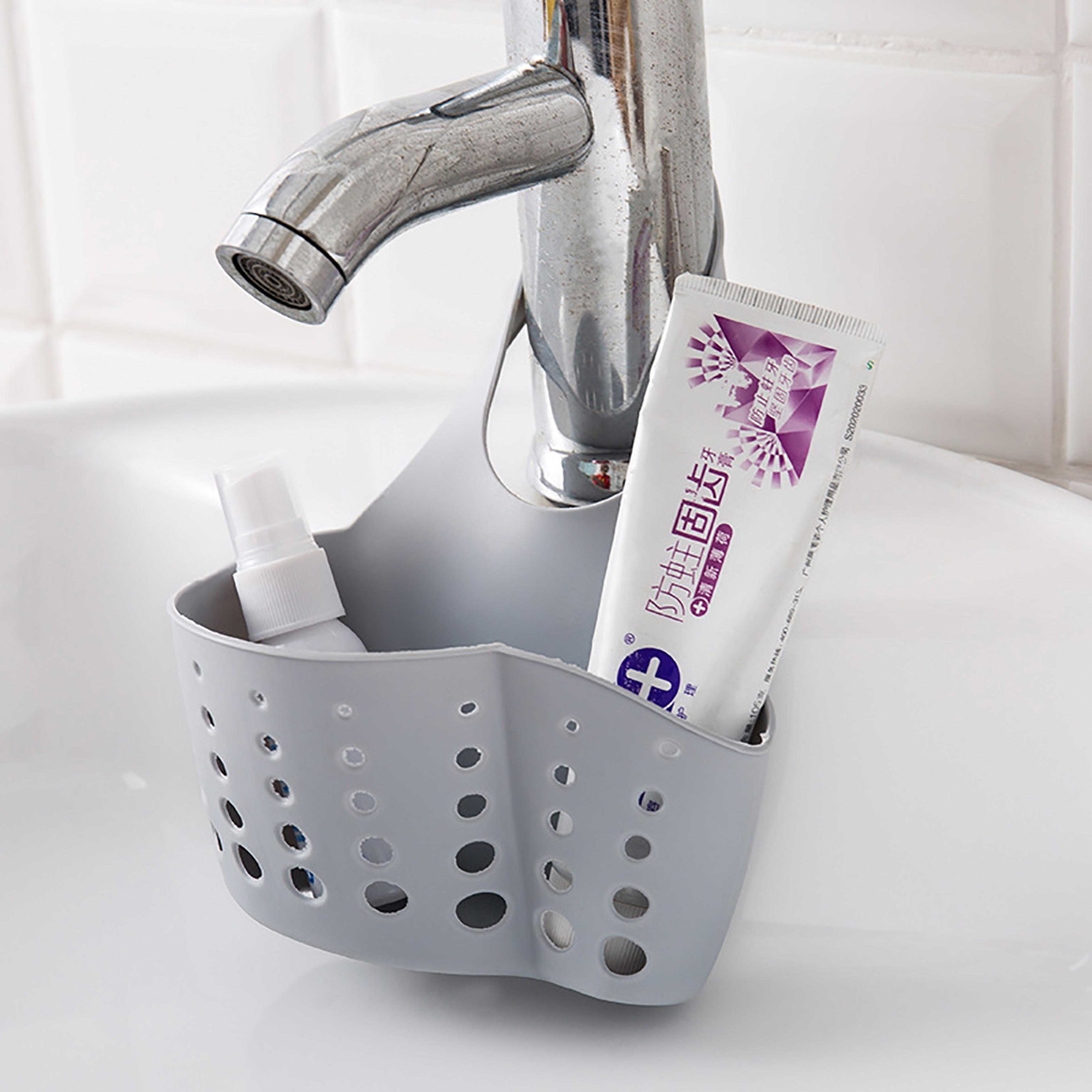 Adjustable Sink Storage Drain Basket Hanging Organizer For Kitchen Soap Sponge Storage 5