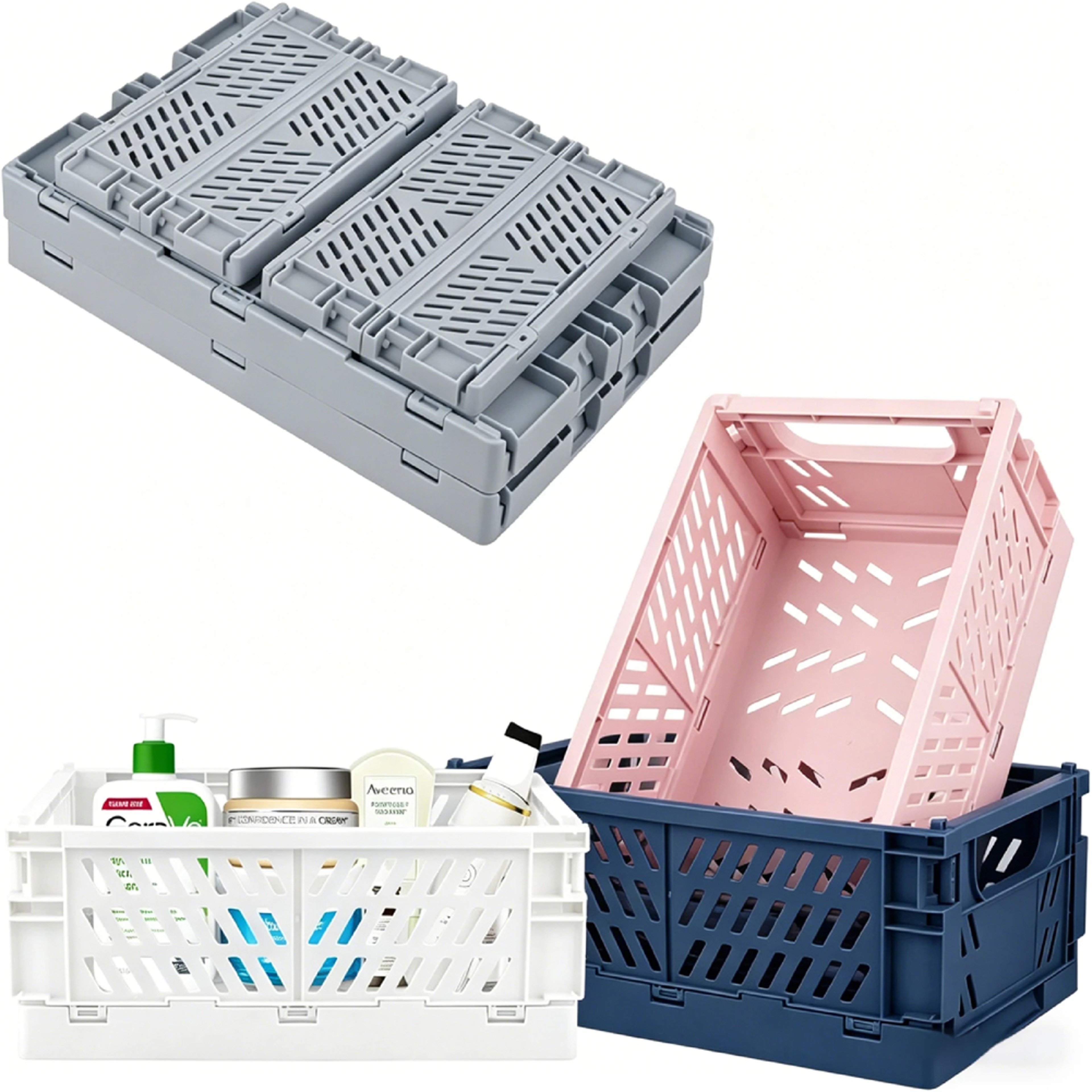 Foldable Storage Crate Basket Stackable Makeup Toys Organizer Box Portable Storage Container 0