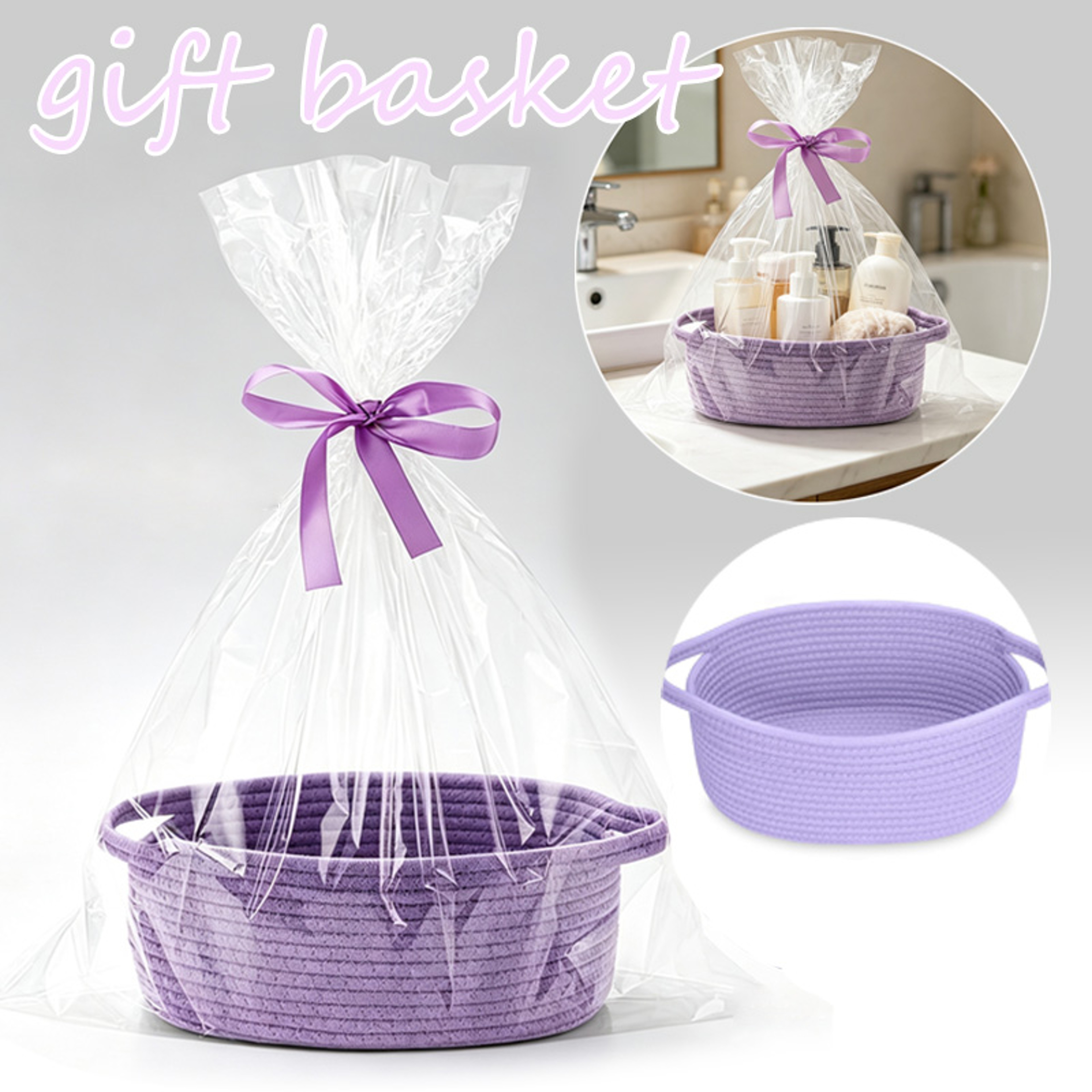 Cute Woven Gift Basket For Babies Small Rope Storage Basket With Gift Bag And Ribbon 0