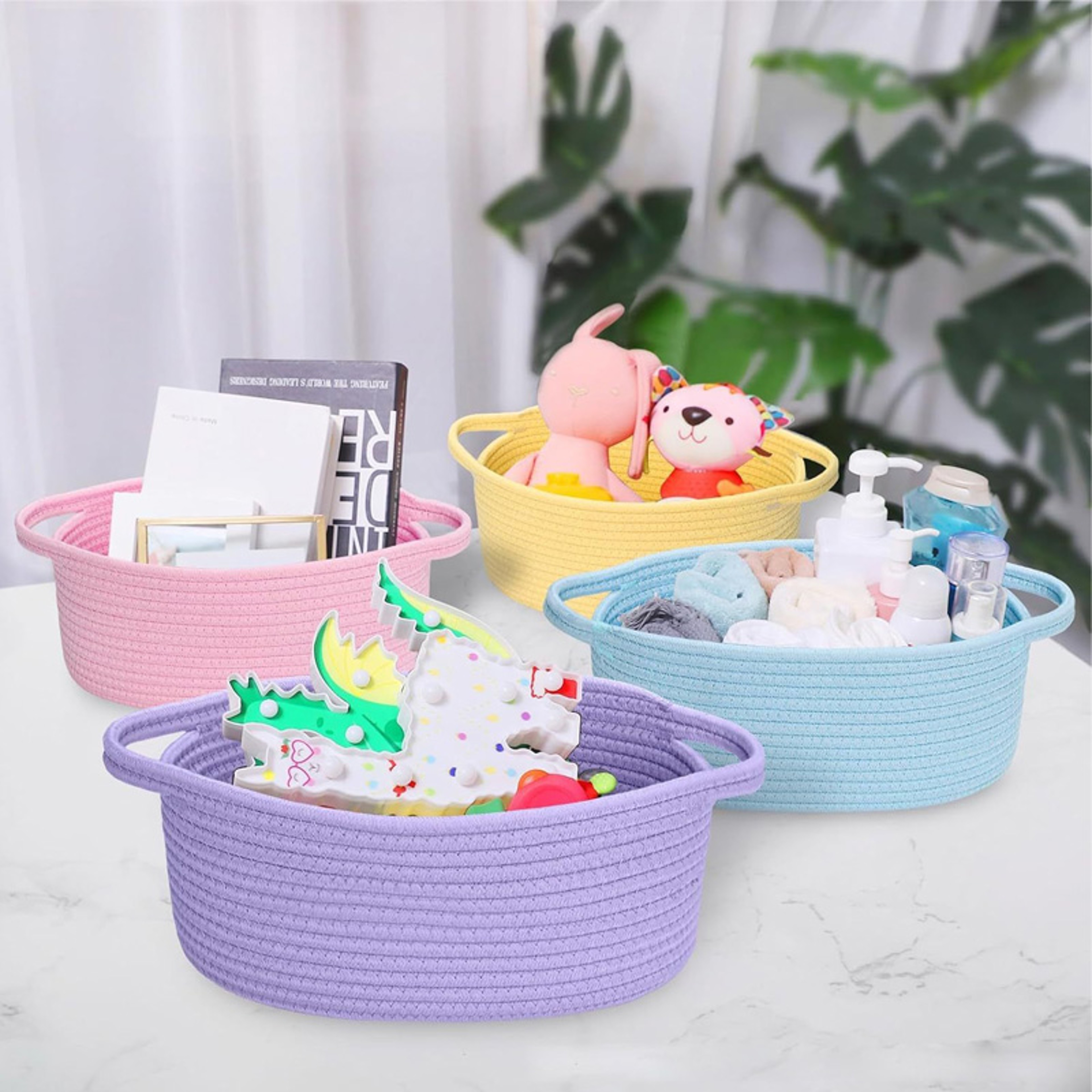 Cute Woven Gift Basket For Babies Small Rope Storage Basket With Gift Bag And Ribbon 3