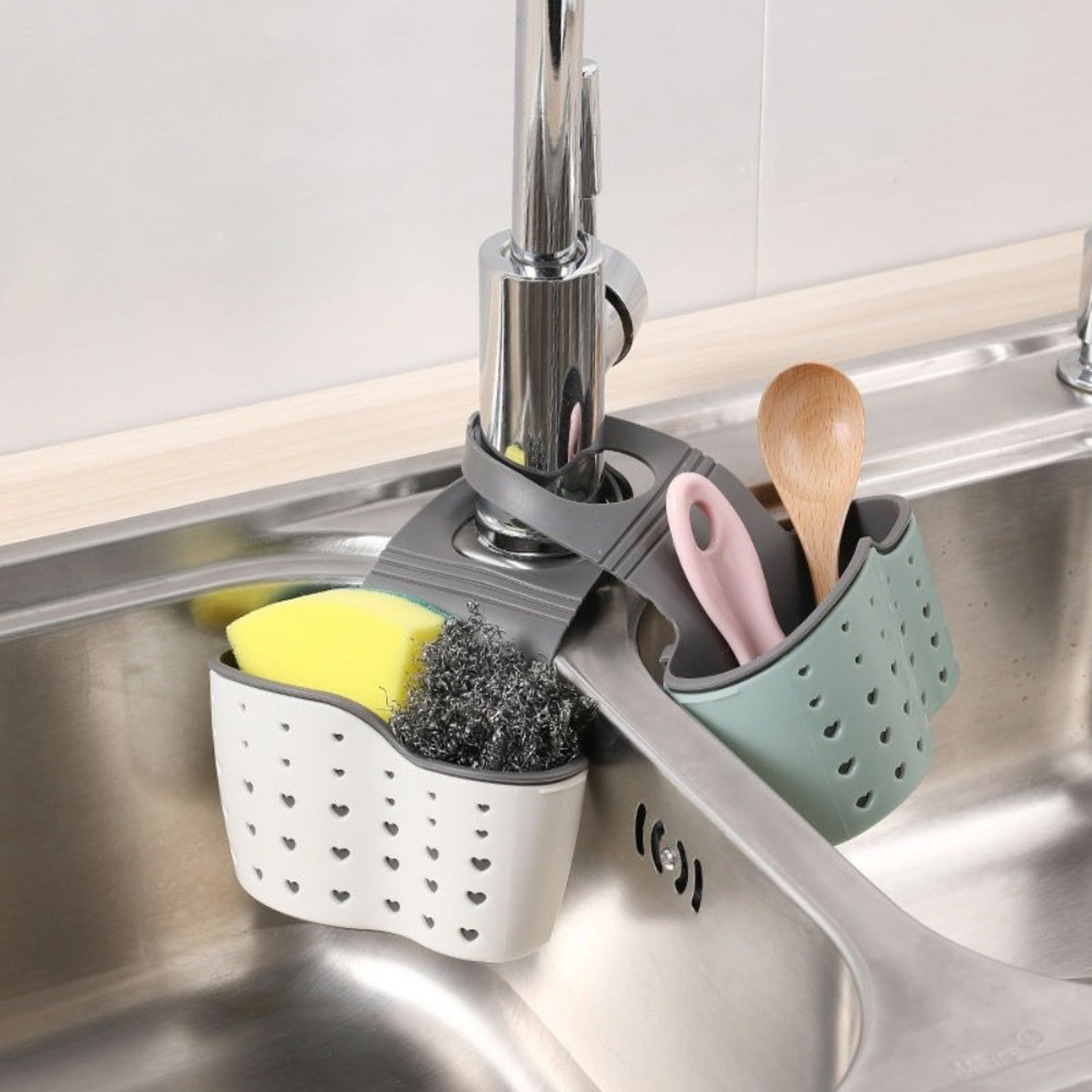 Adjustable Silicone Sink Caddy Quick Drain Sponge Holder and Kitchen Sink Organizer – view 4