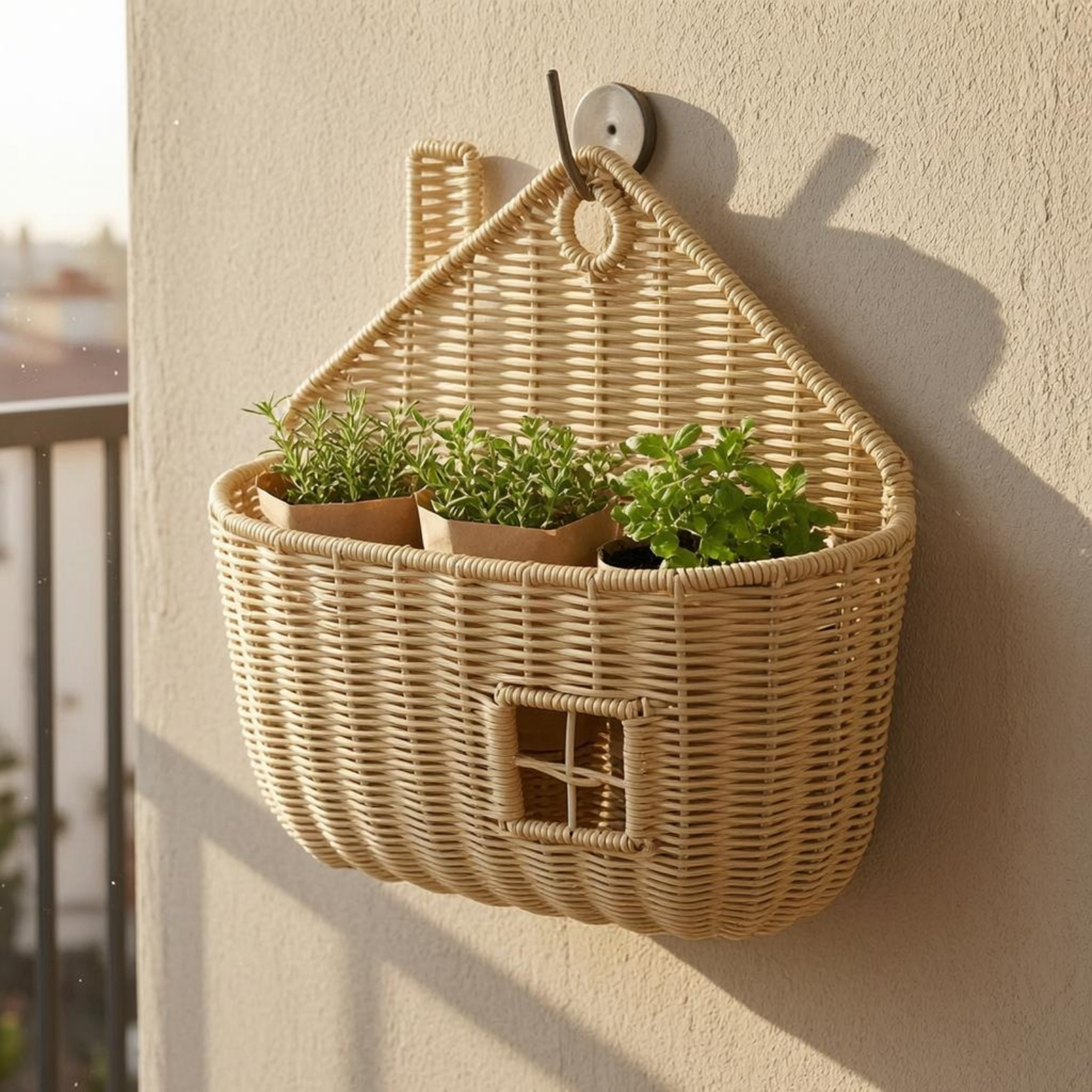 House Shaped Wicker Wall Basket Handwoven Decorative Storage – view 4