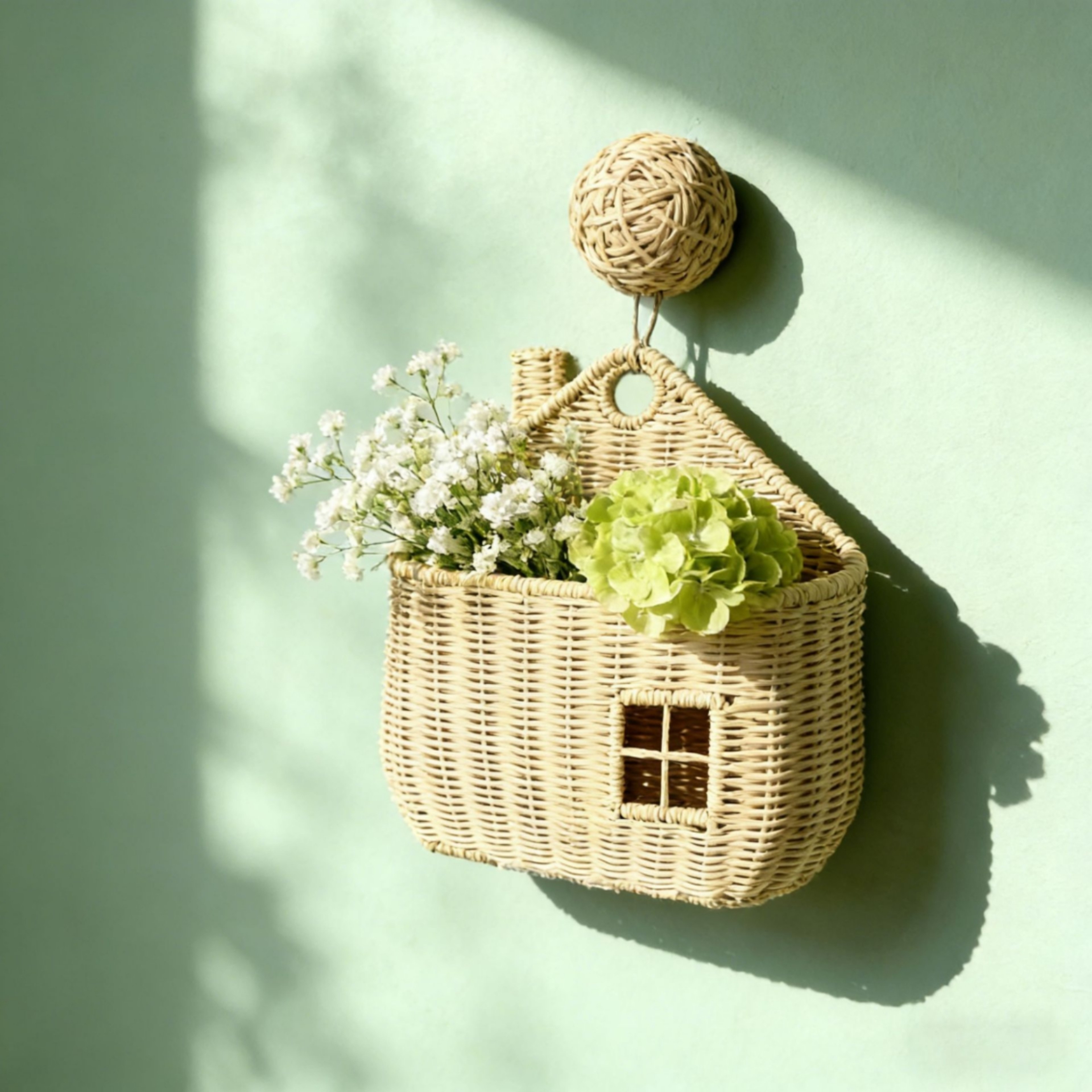 House Shaped Wicker Wall Basket Handwoven Decorative Storage – view 5